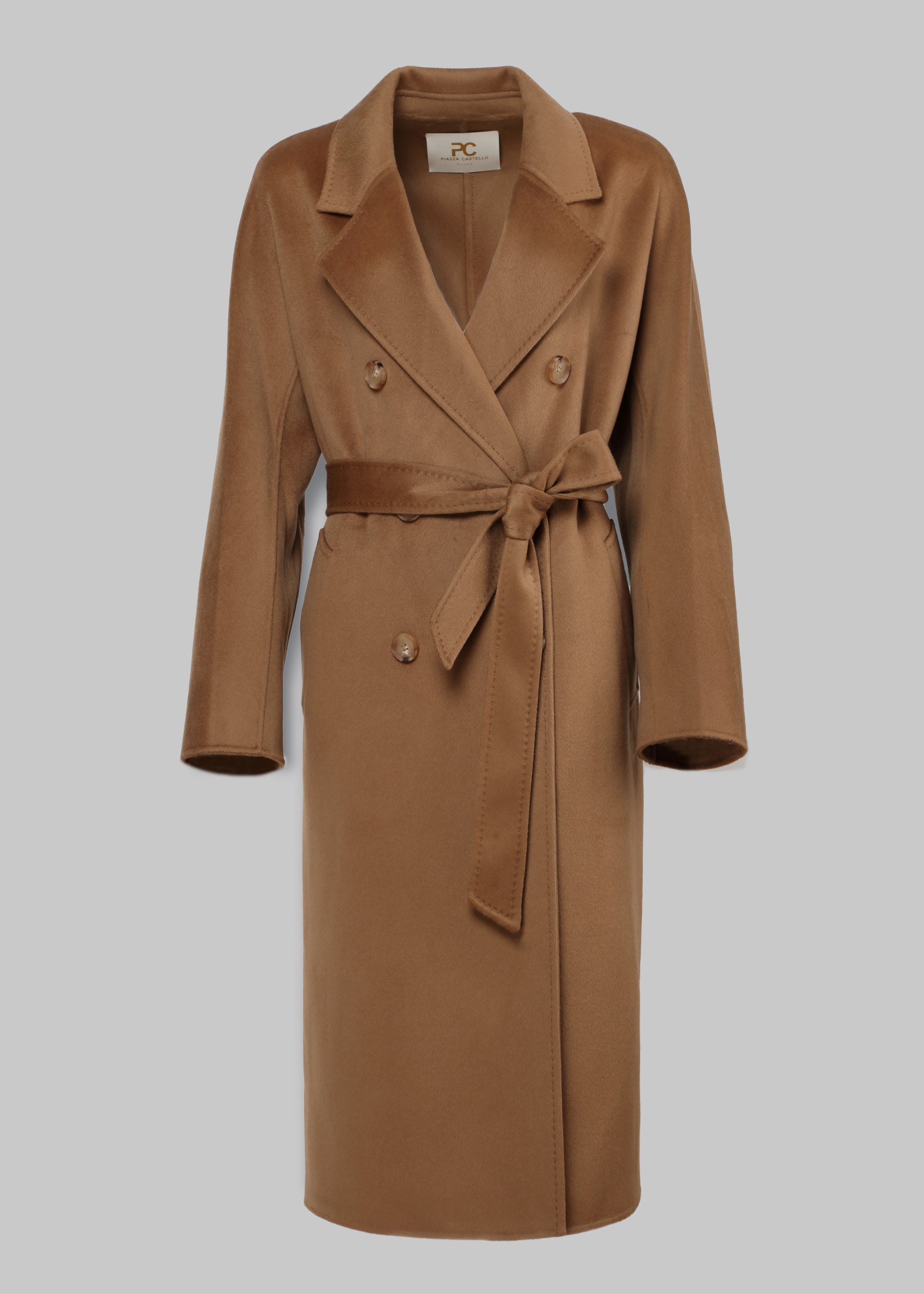 Sabbia Double Breasted Baby Cashmere Long Coat with Belt