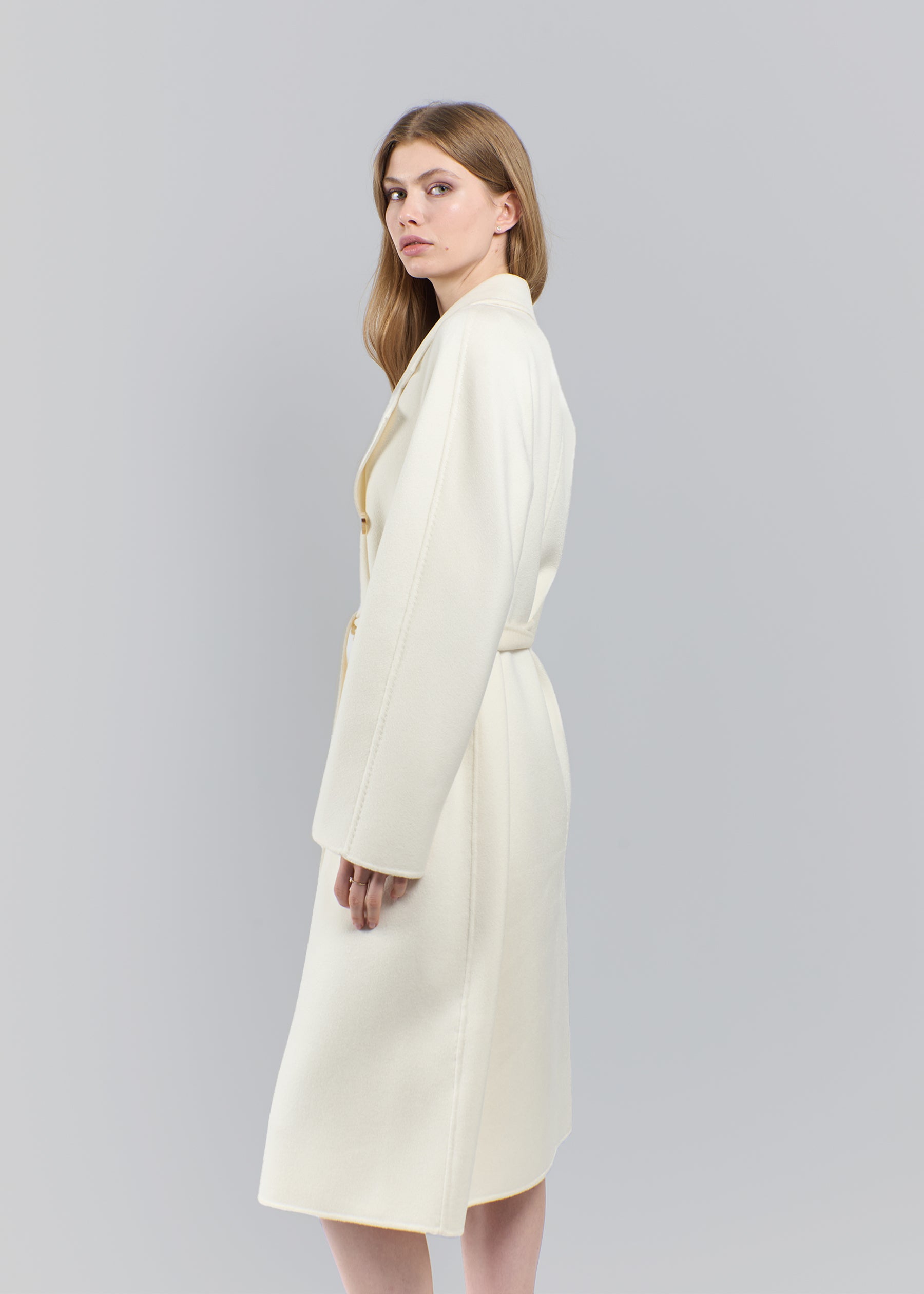 Sabbia Double Breasted Baby Cashmere Long Coat with Belt