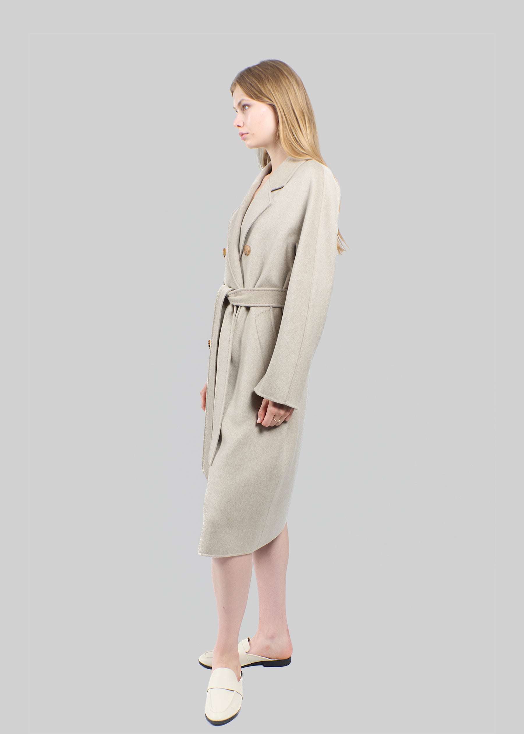 Sabbia Double Breasted Baby Cashmere Long Coat with Belt