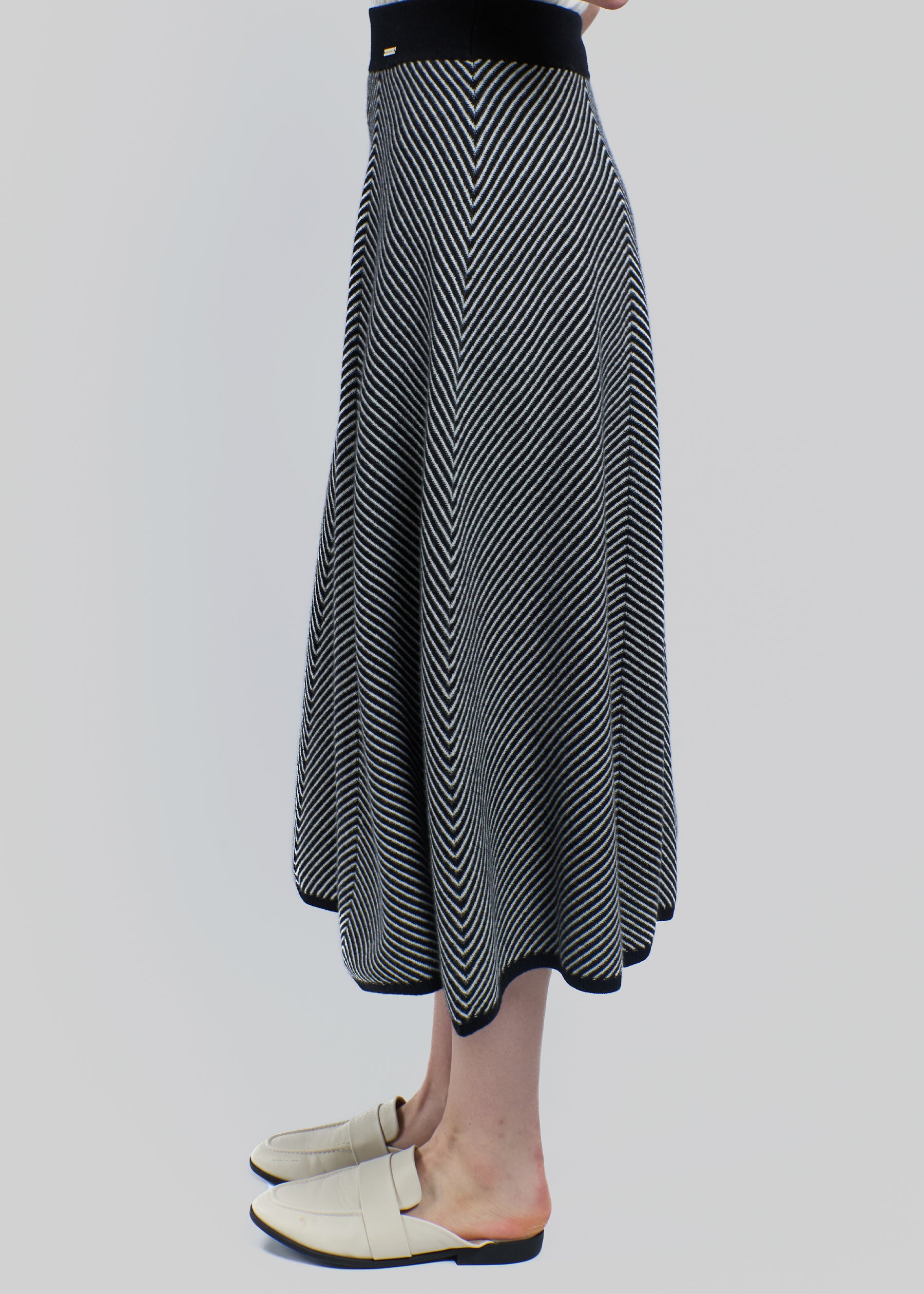 Chevron Midi Cashmere Skirt