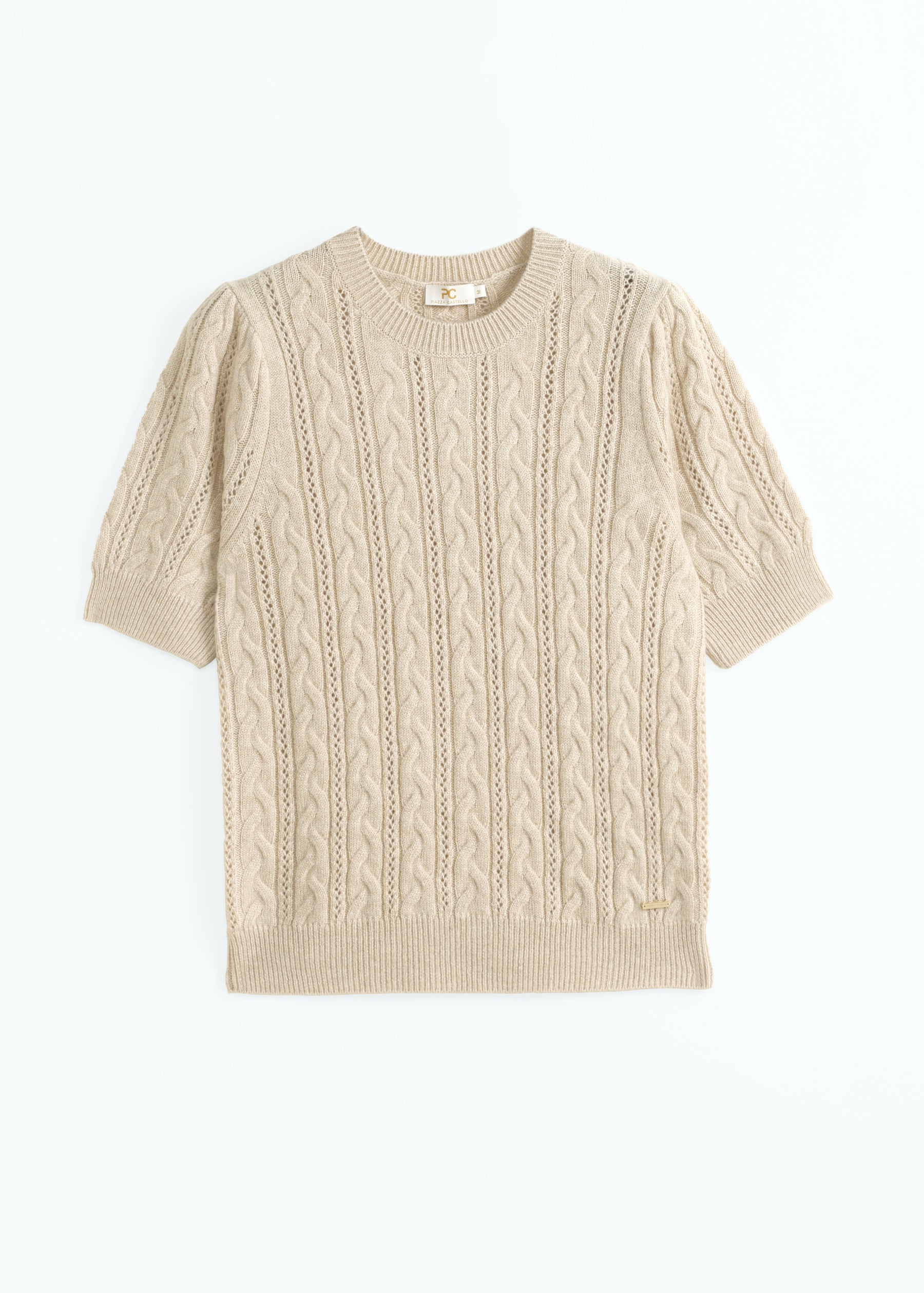 Elisa Cable Knit Cashmere Jumper with Short Sleeves