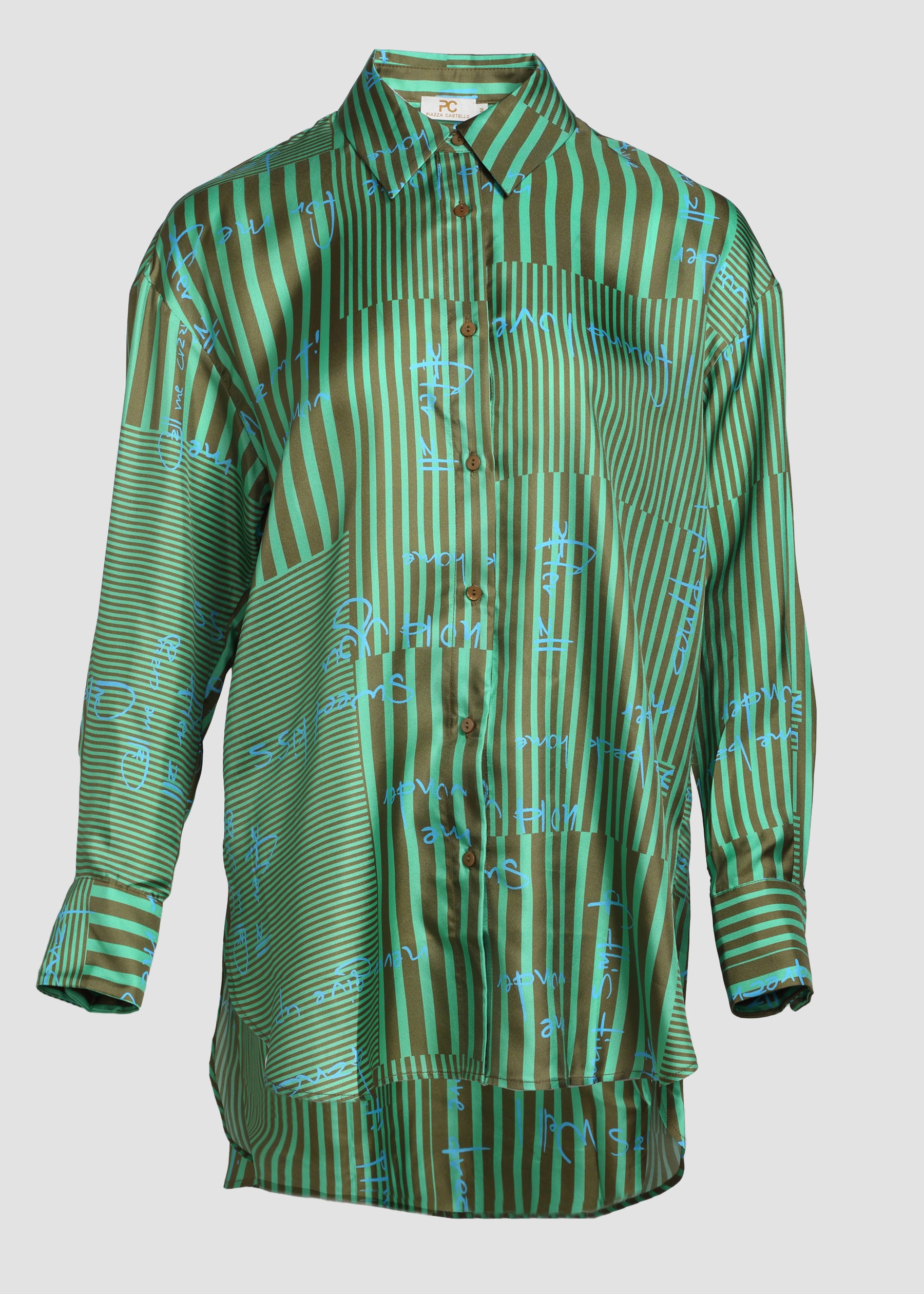 Oversized Eco-Silk Long Shirt with stripes