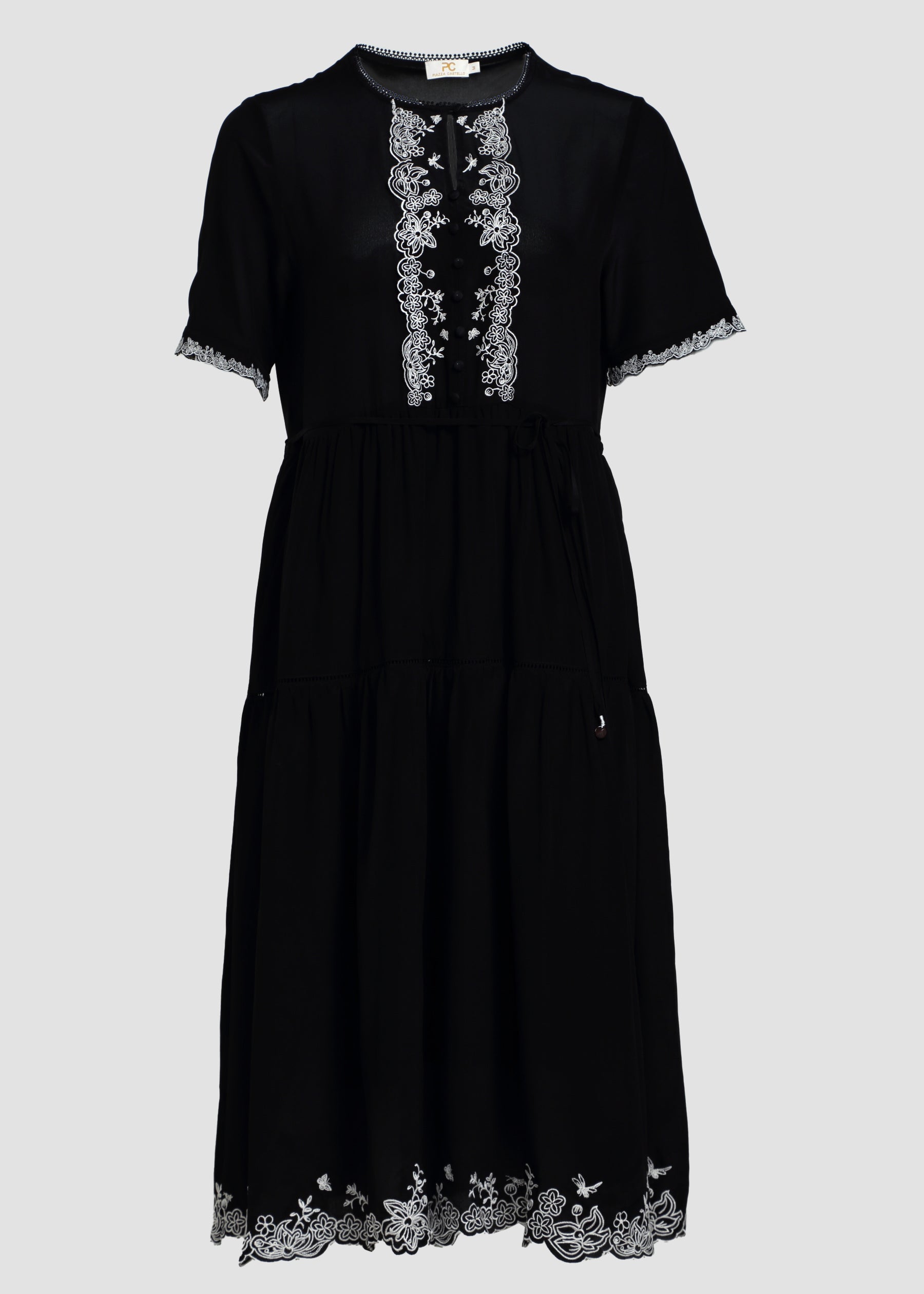 Noir Eco-Silk Midi-Dress with Embroideries