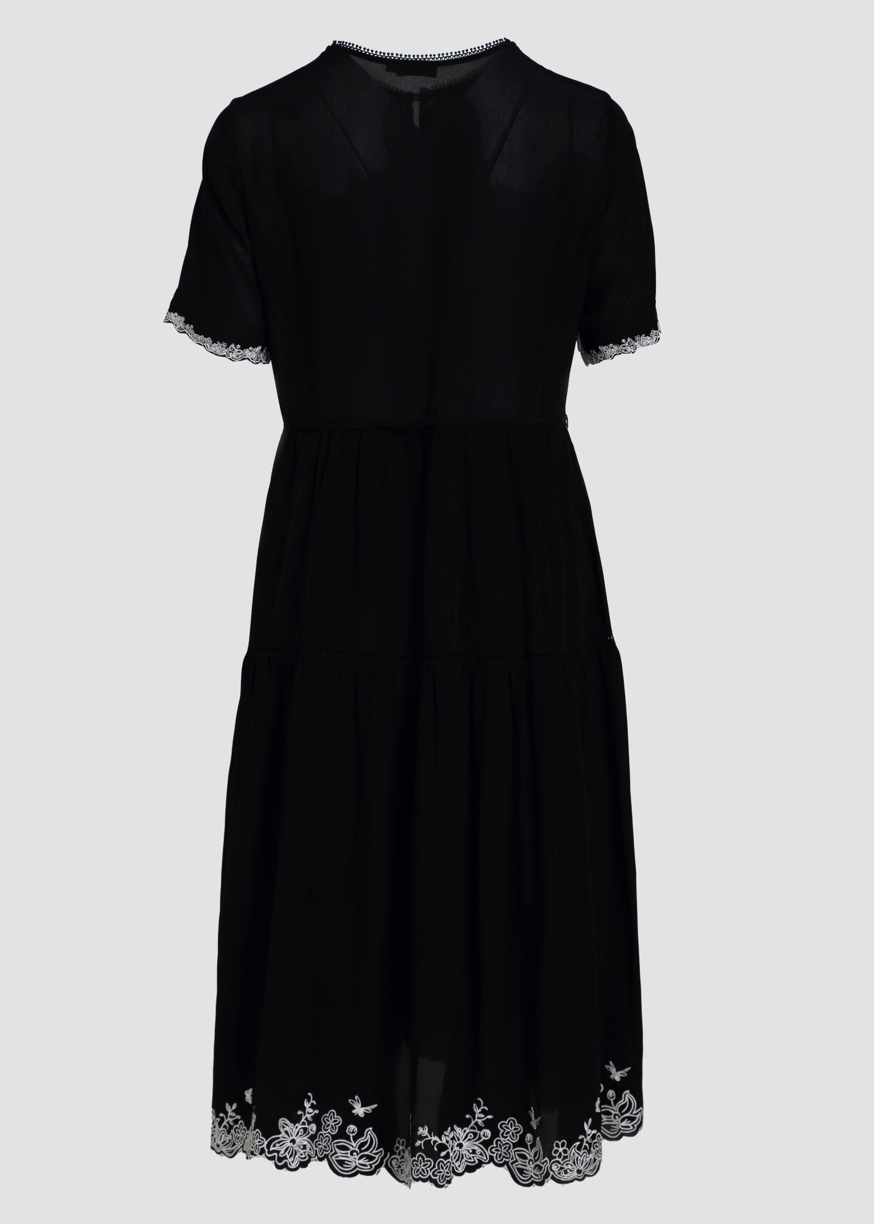 Noir Eco-Silk Midi-Dress with Embroideries