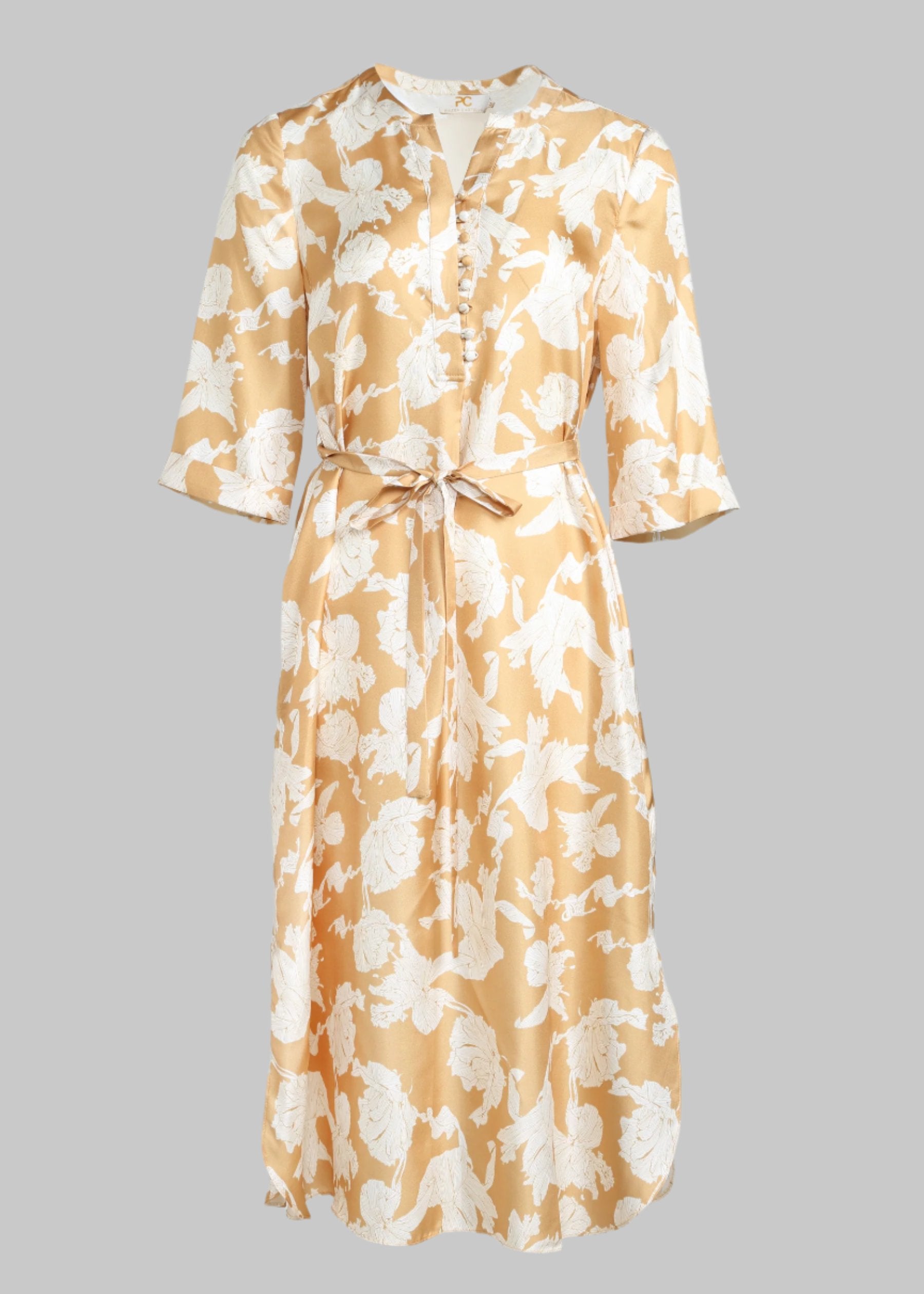 Giallo Flora Silk Dress With Mid-Sleeves