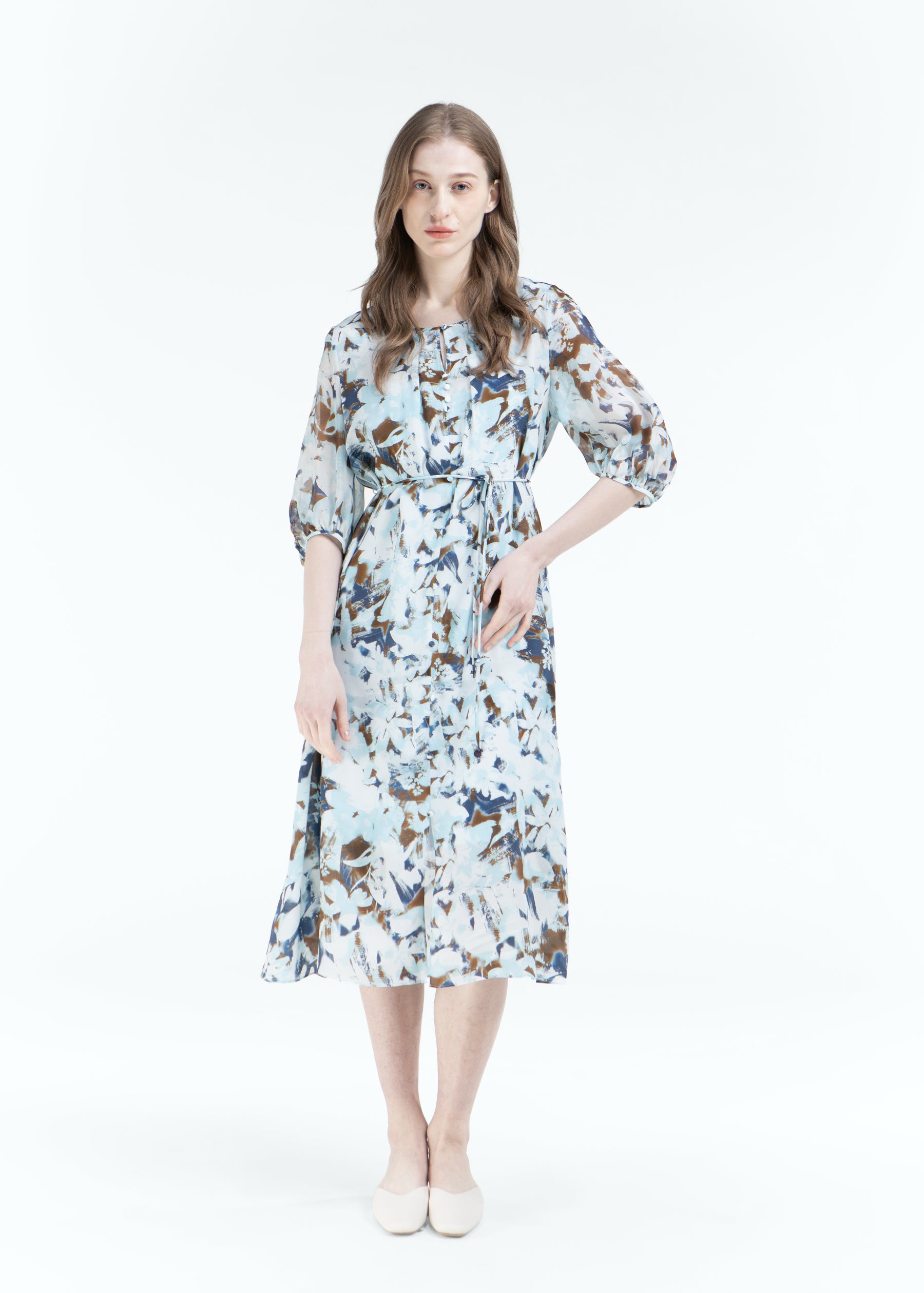 Eolia Silk Dress with Tie Belt