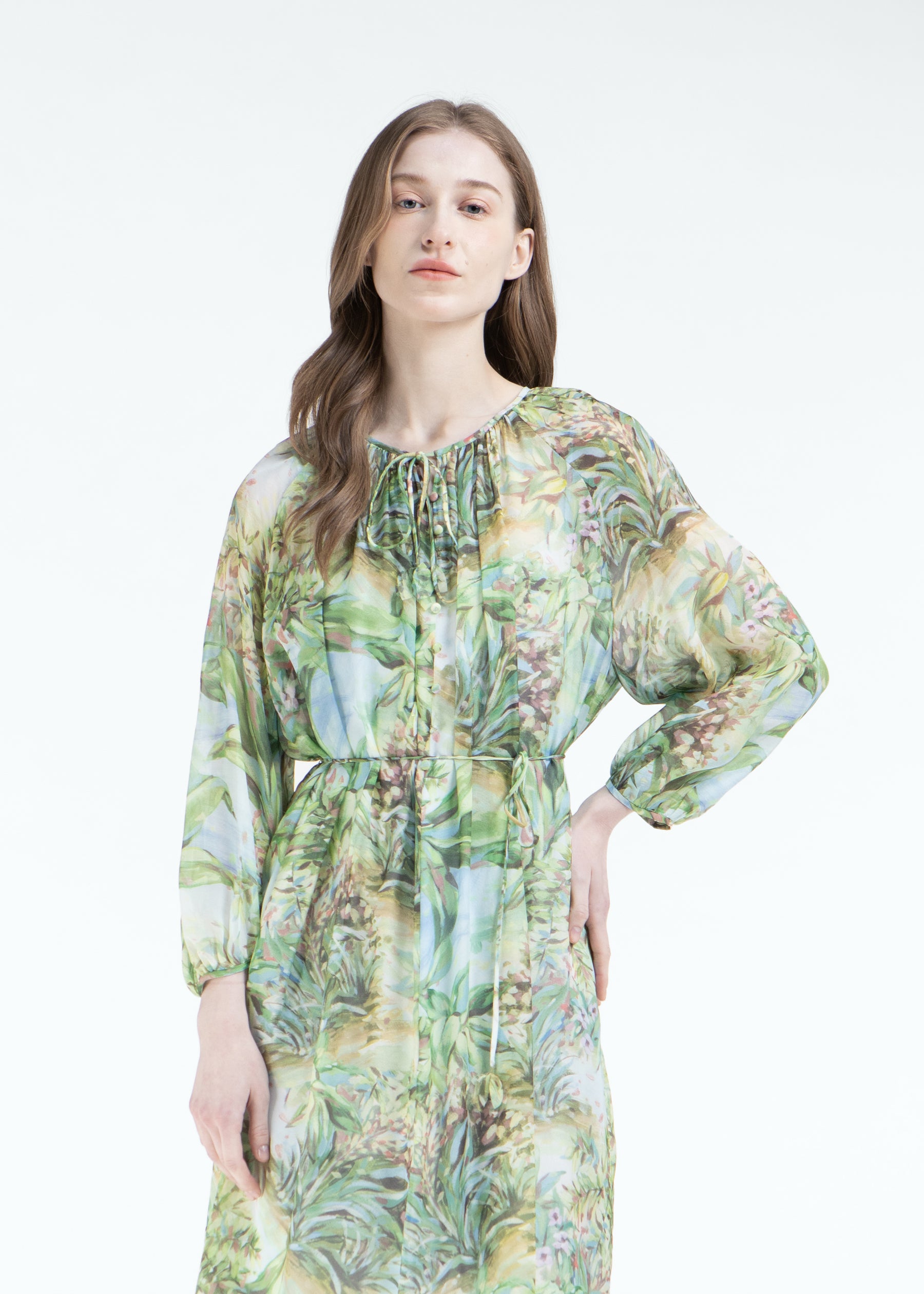 Miraluna Silk Dress with Tie Belt