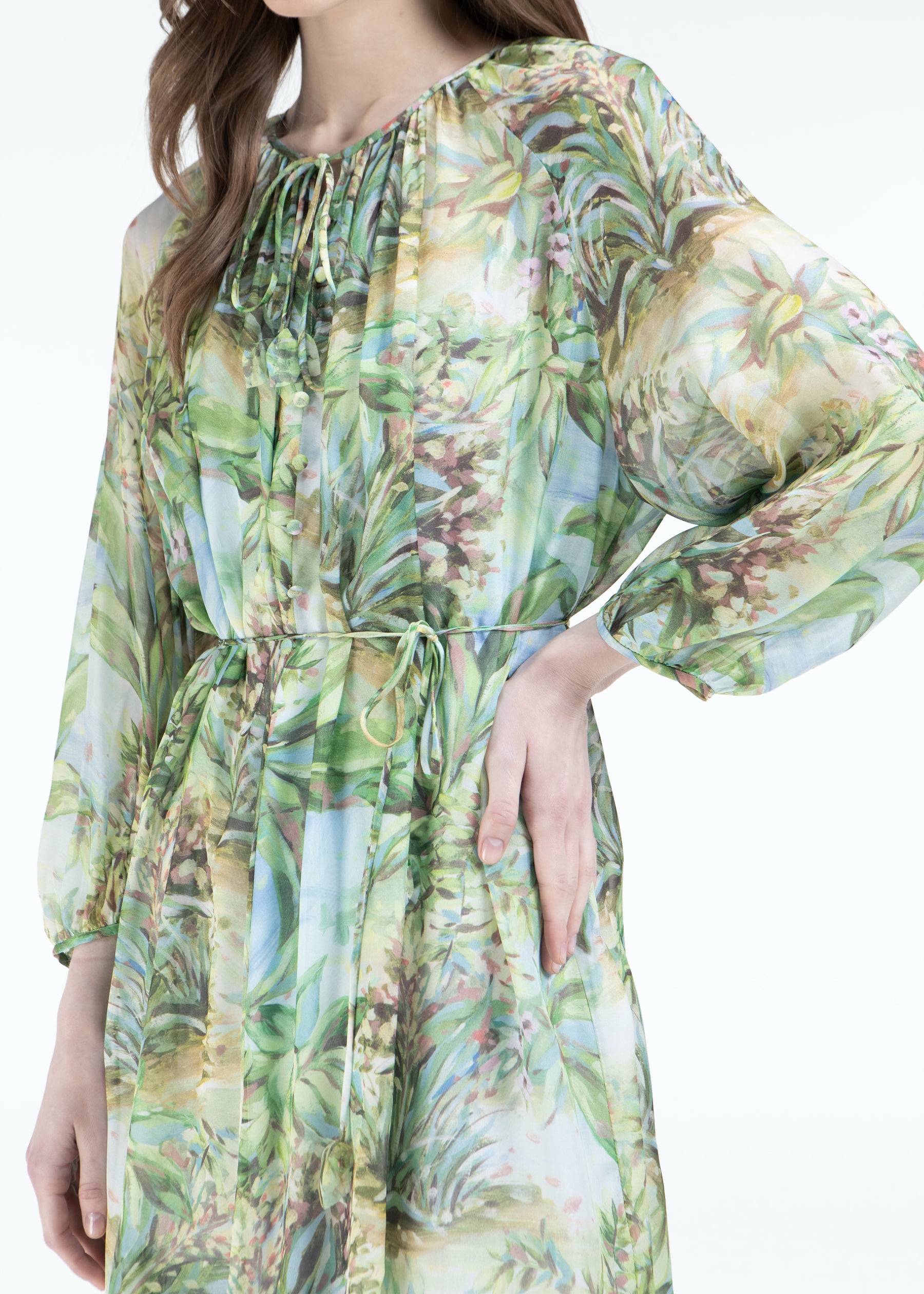 Miraluna Silk Dress with Tie Belt