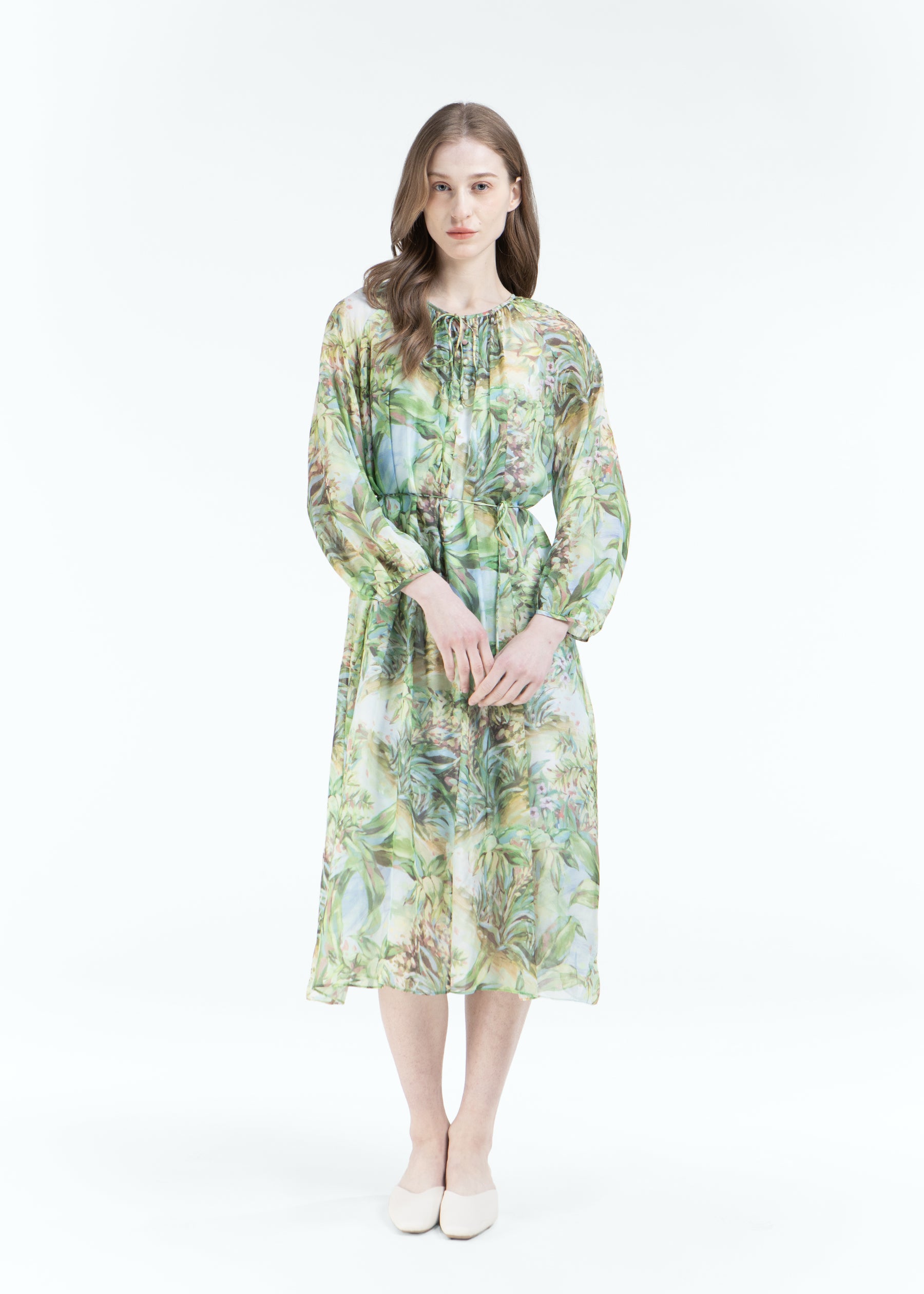 Miraluna Silk Dress with Tie Belt