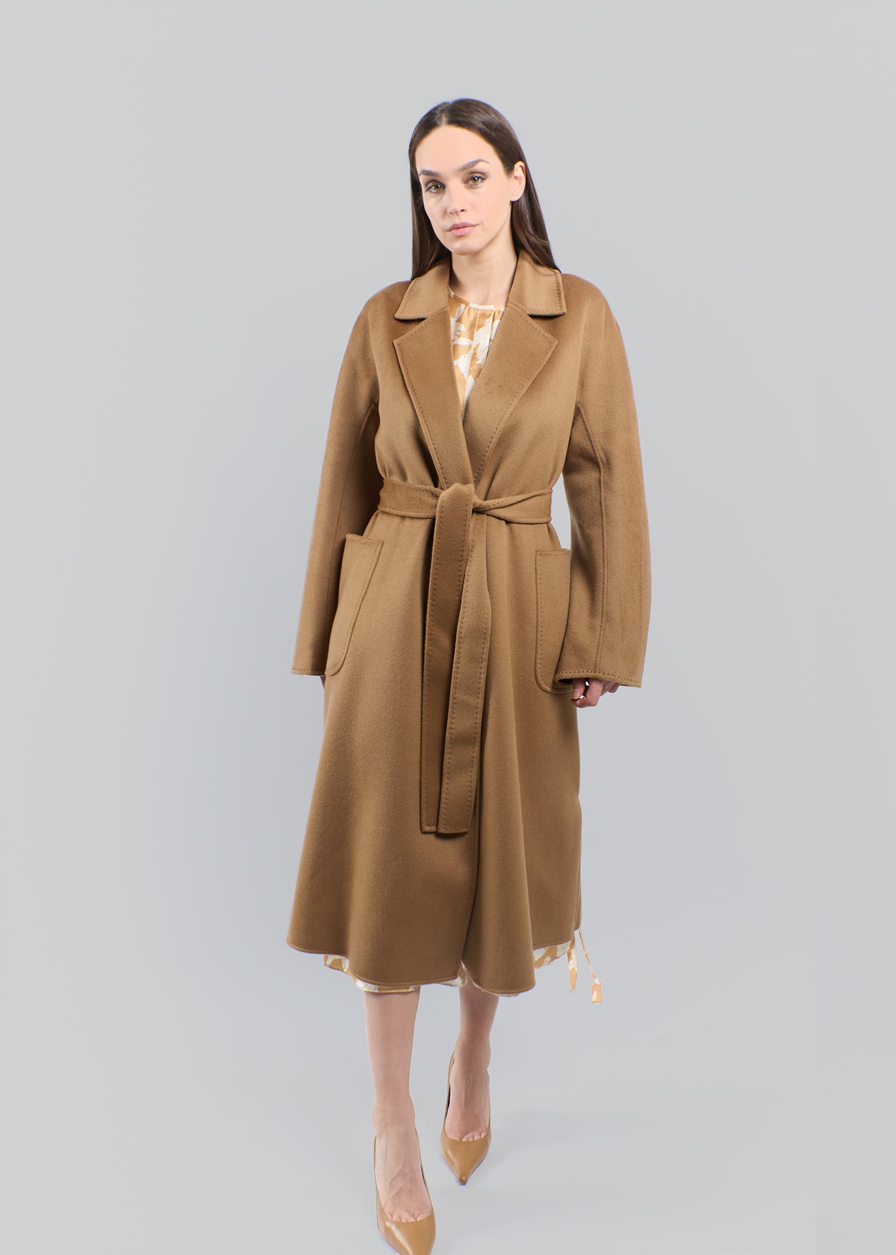 Sabbia Baby Cashmere Long Coat with Belt