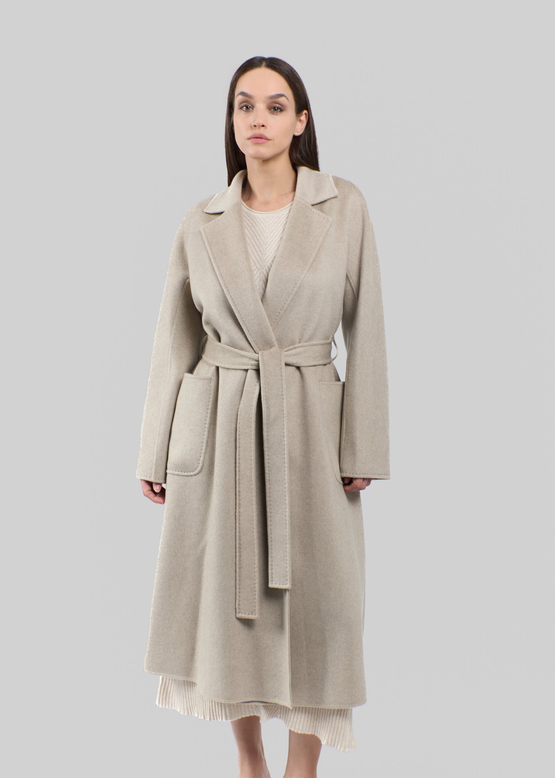 Sabbia Baby Cashmere Long Coat with Belt