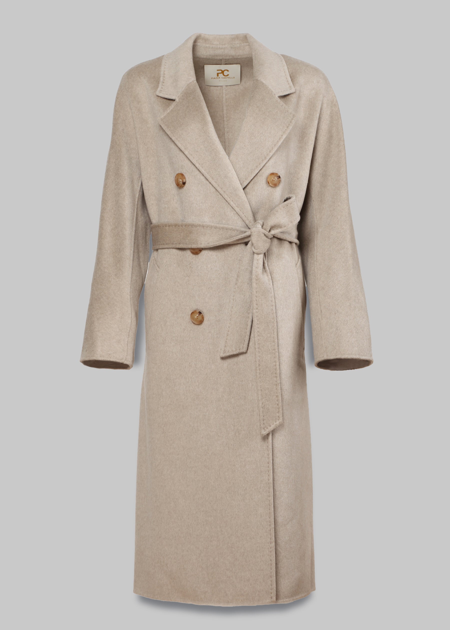 Sabbia Double Breasted Baby Cashmere Long Coat with Belt