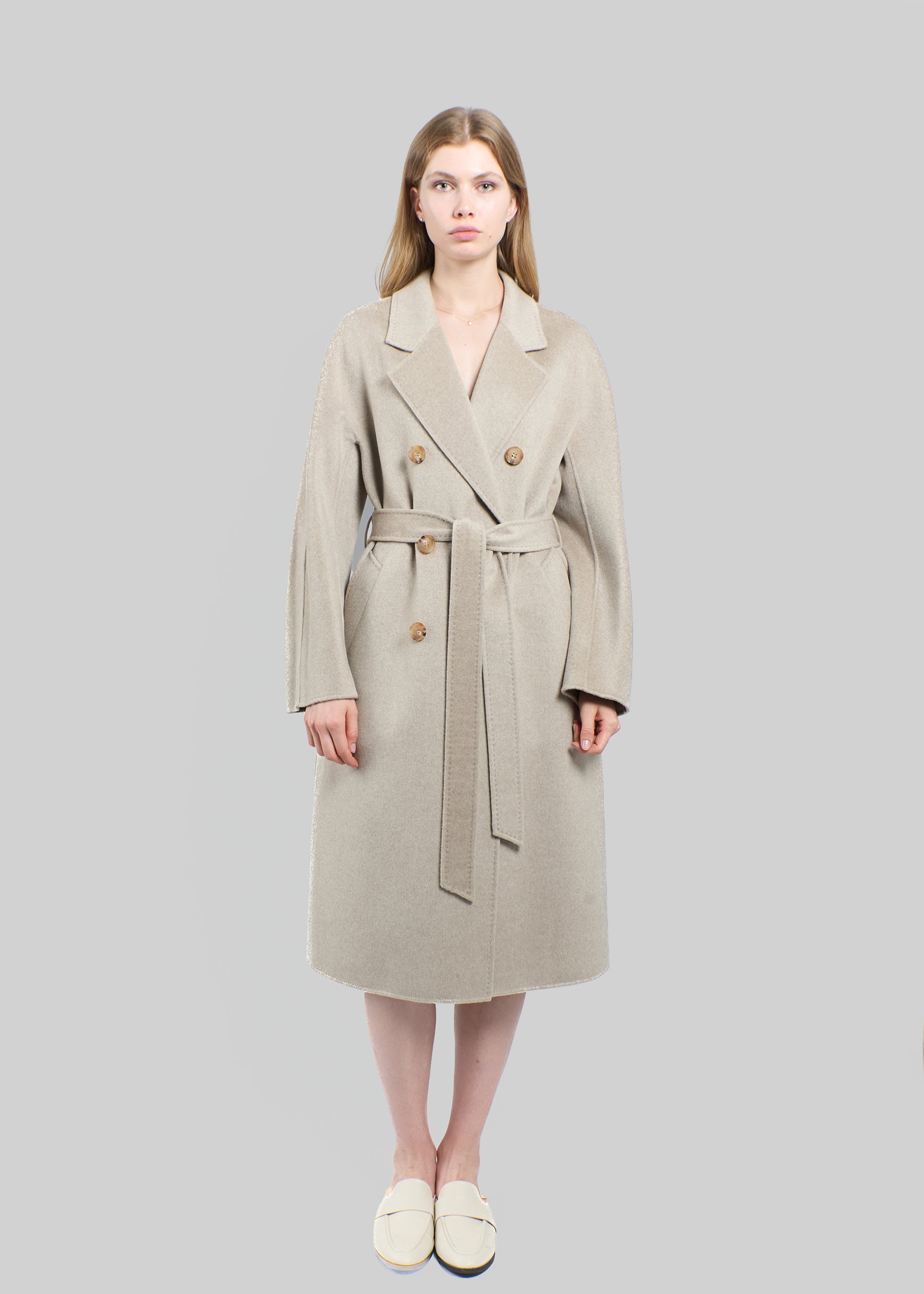 Sabbia Double Breasted Baby Cashmere Long Coat with Belt