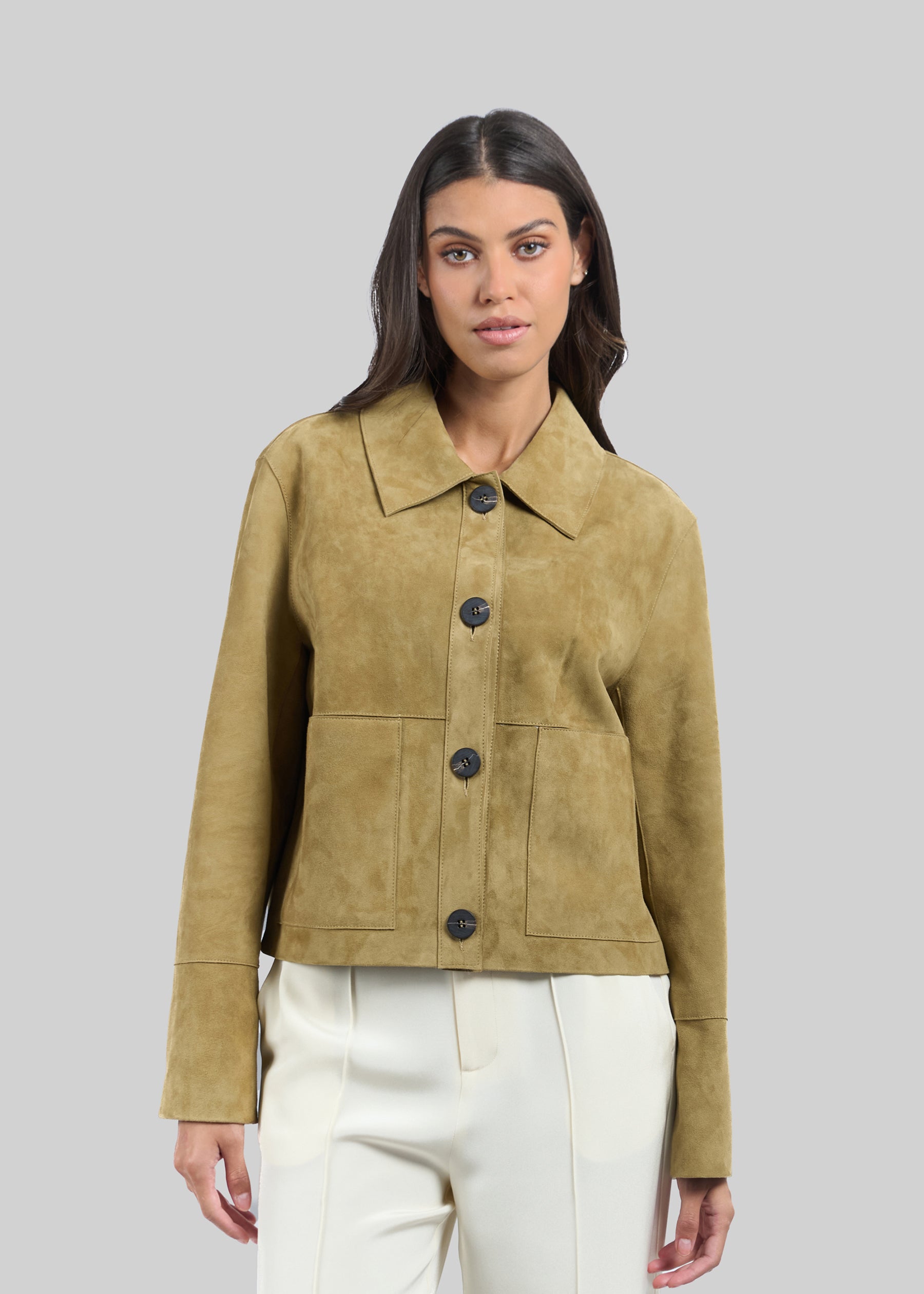 Alba Suede Leather Boxy Jacket