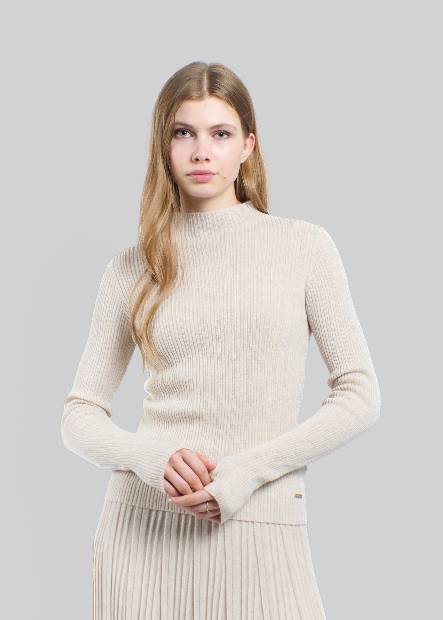 Pullover a mezzo collo in cashmere testurizzato