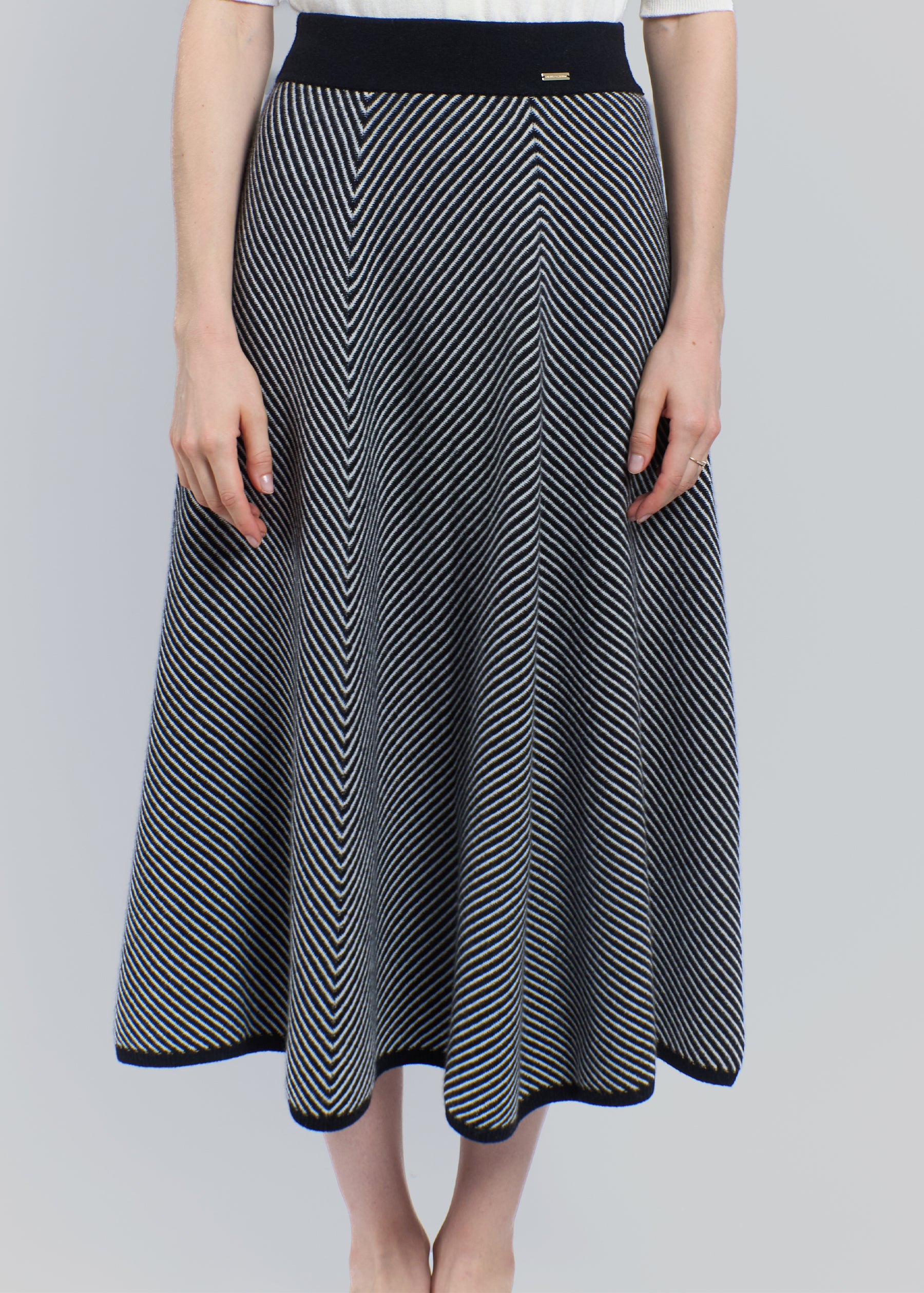 Chevron Midi Cashmere Skirt