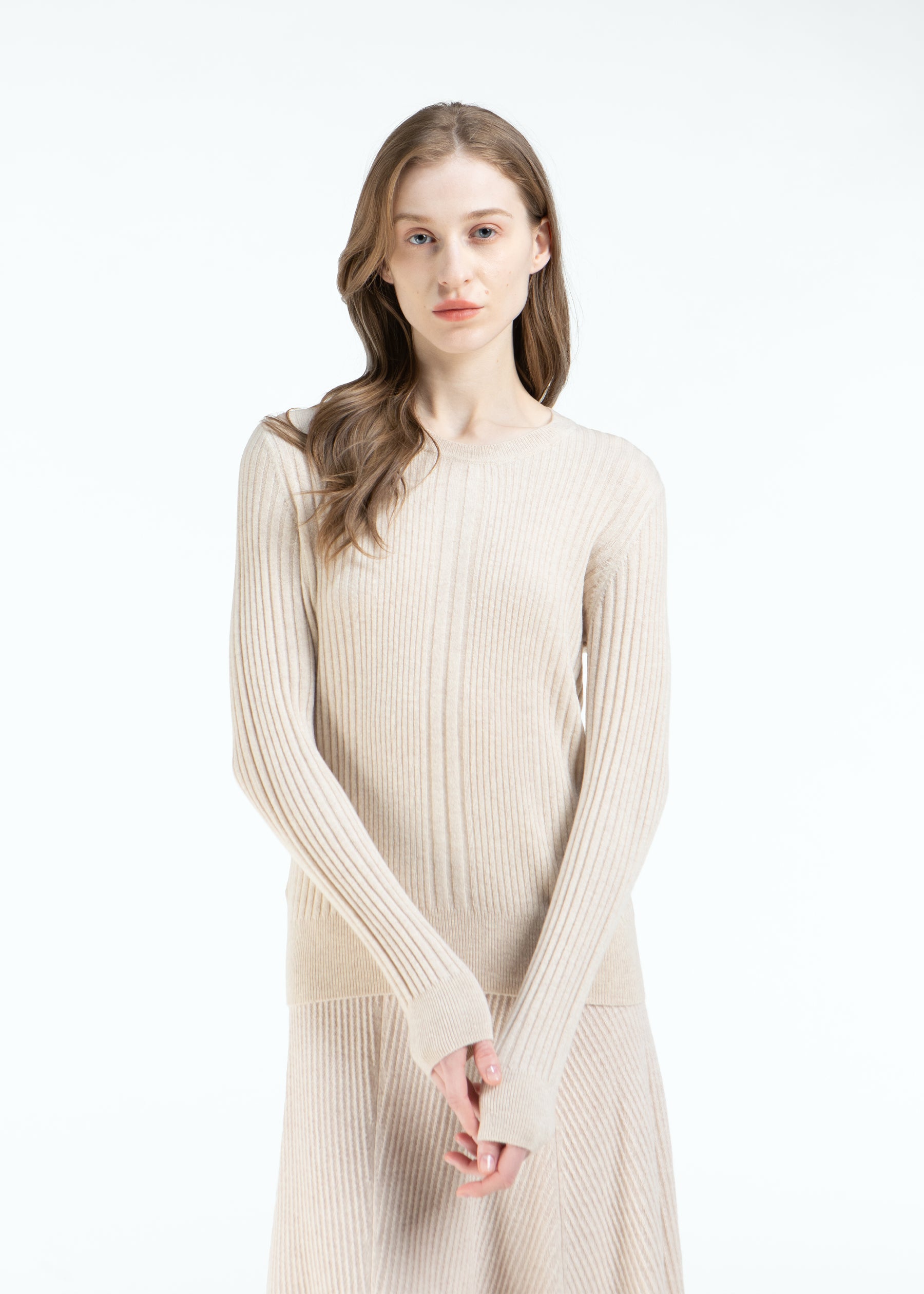 Stellara Ribbed Round Neck Cashmere Jumper