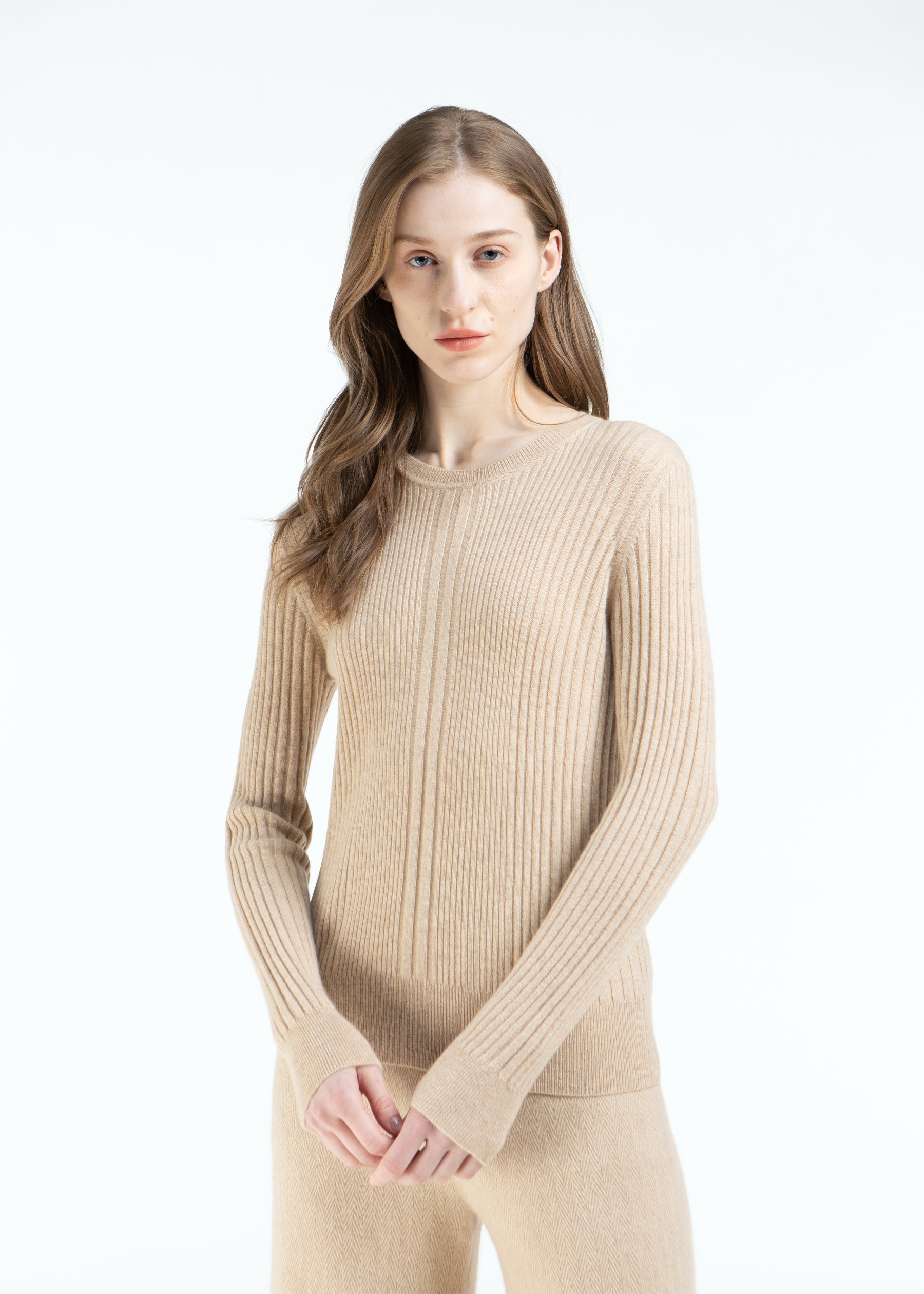 Stellara Ribbed Round Neck Cashmere Jumper