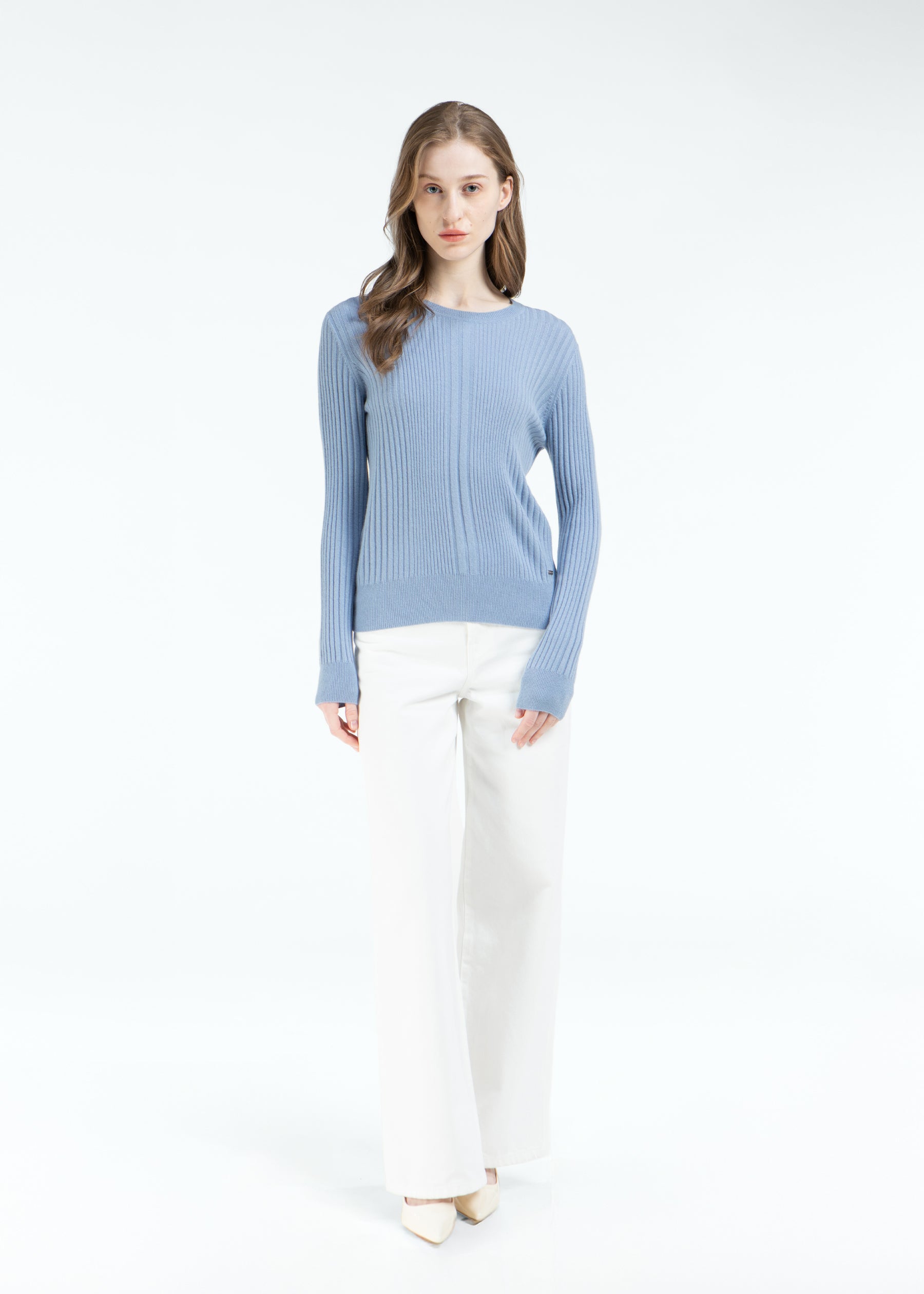 Stellara Ribbed Round Neck Cashmere Jumper