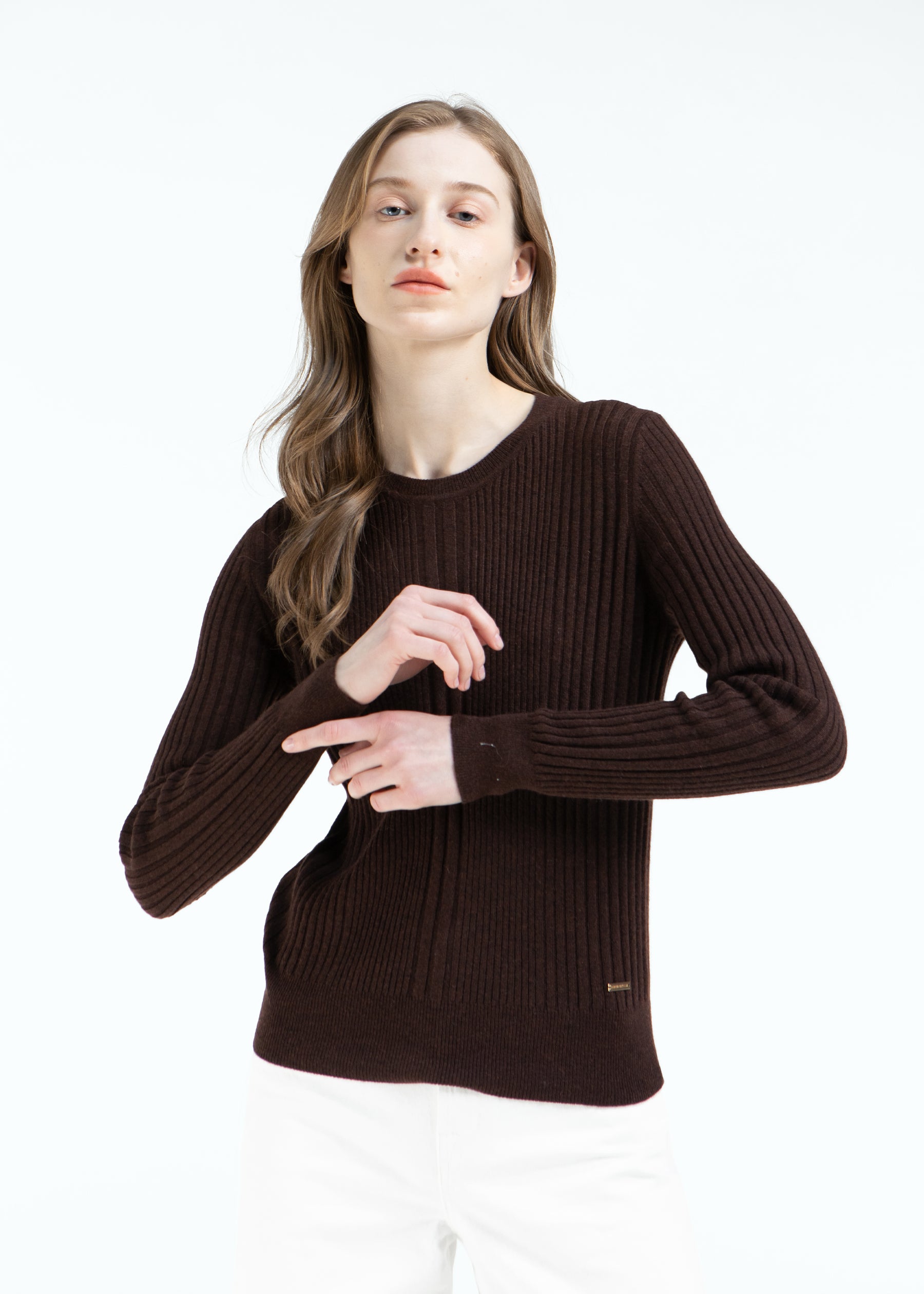 Stellara Ribbed Round Neck Cashmere Jumper