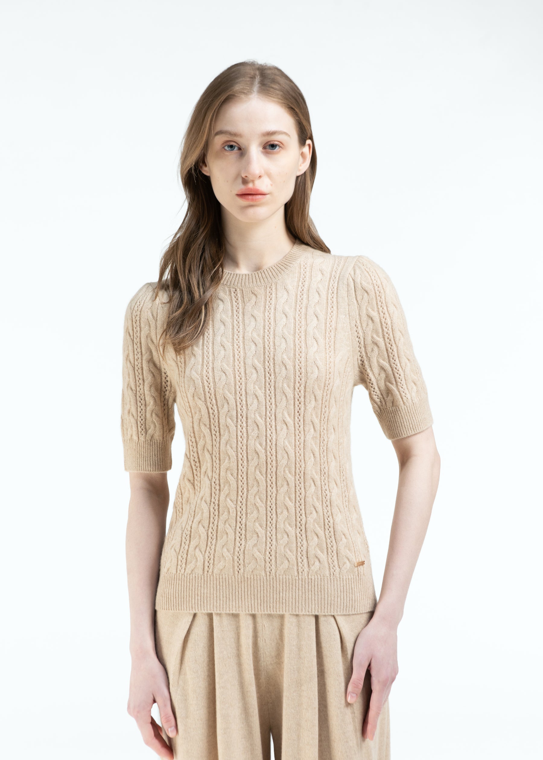 Elisa Cable Knit Cashmere Jumper with Short Sleeves