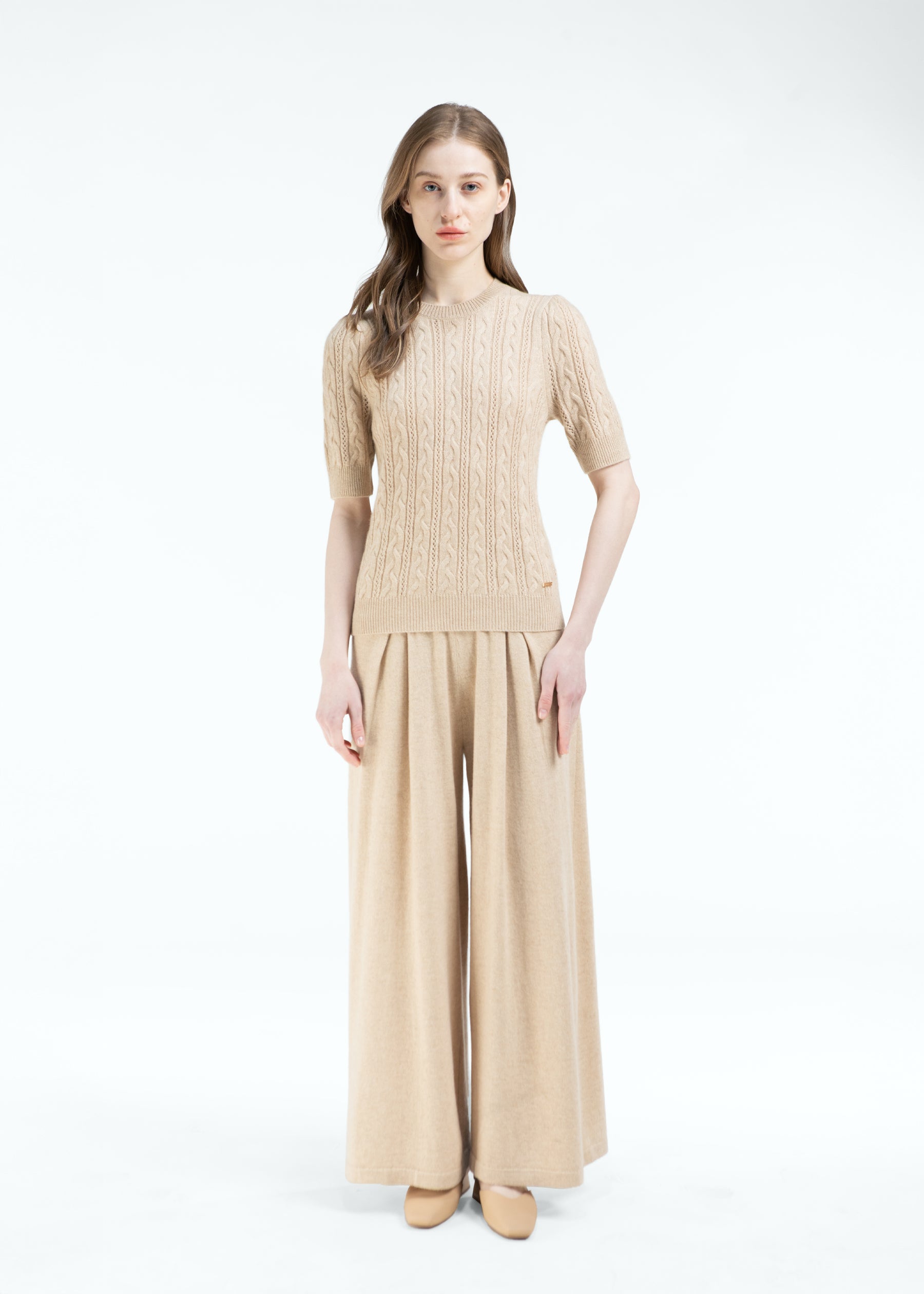 Elisa Cable Knit Cashmere Jumper with Short Sleeves