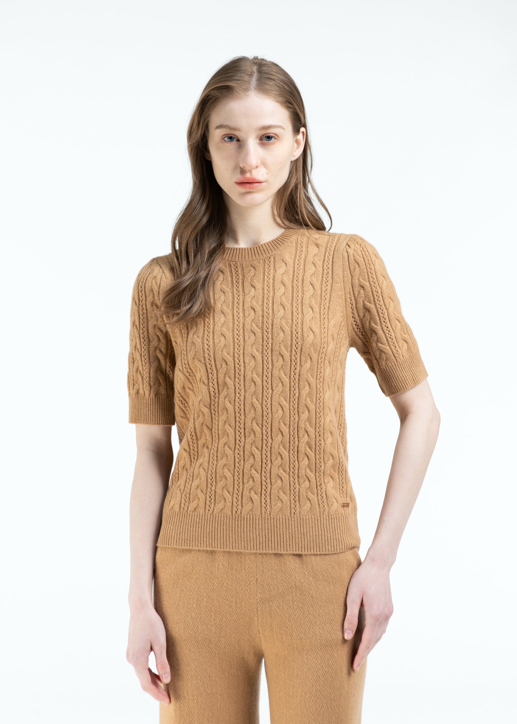 Elisa Cable Knit Cashmere Jumper with Short Sleeves