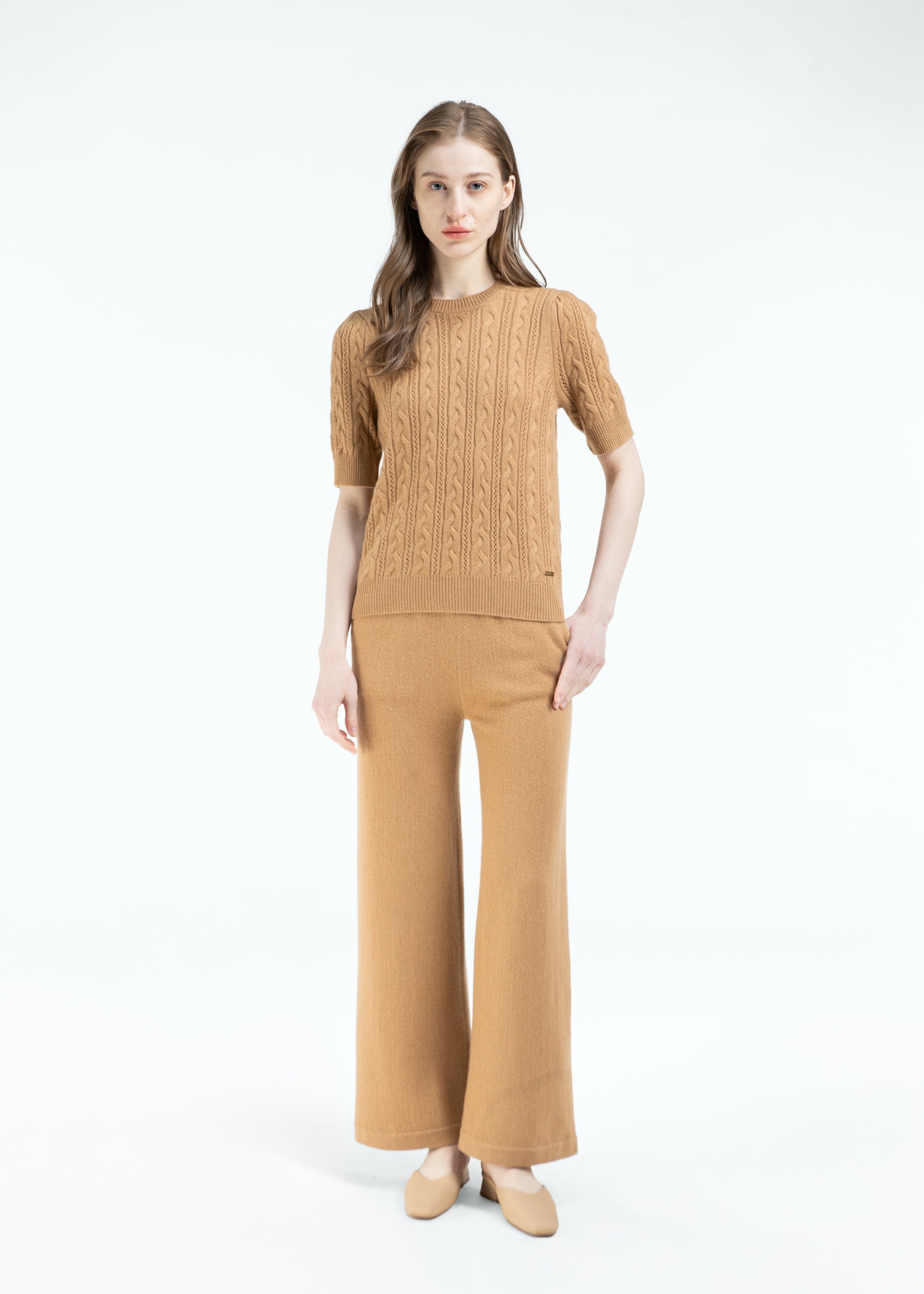 Elisa Cable Knit Cashmere Jumper with Short Sleeves