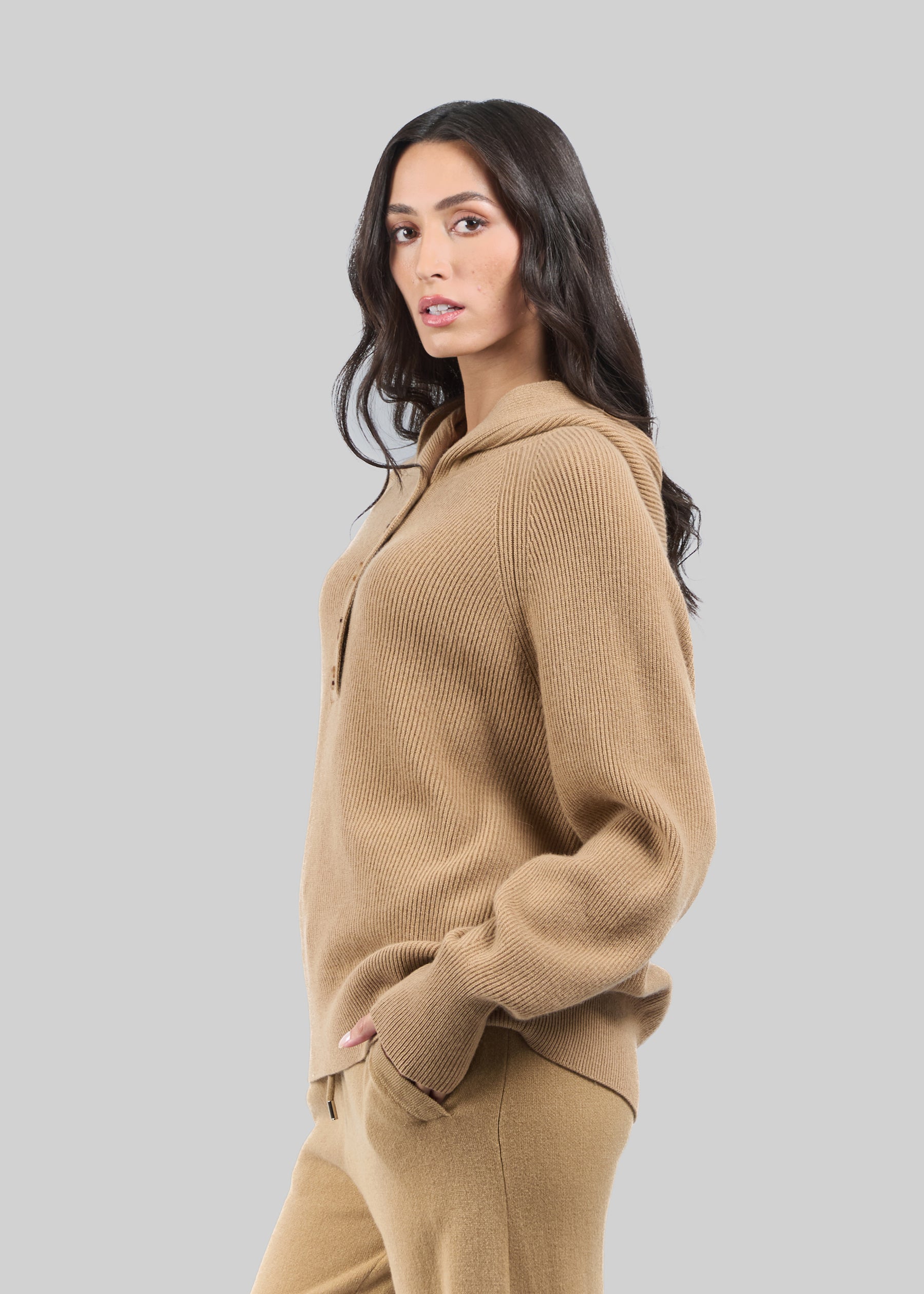 Soffice Rib Knit Cashmere Hoodie