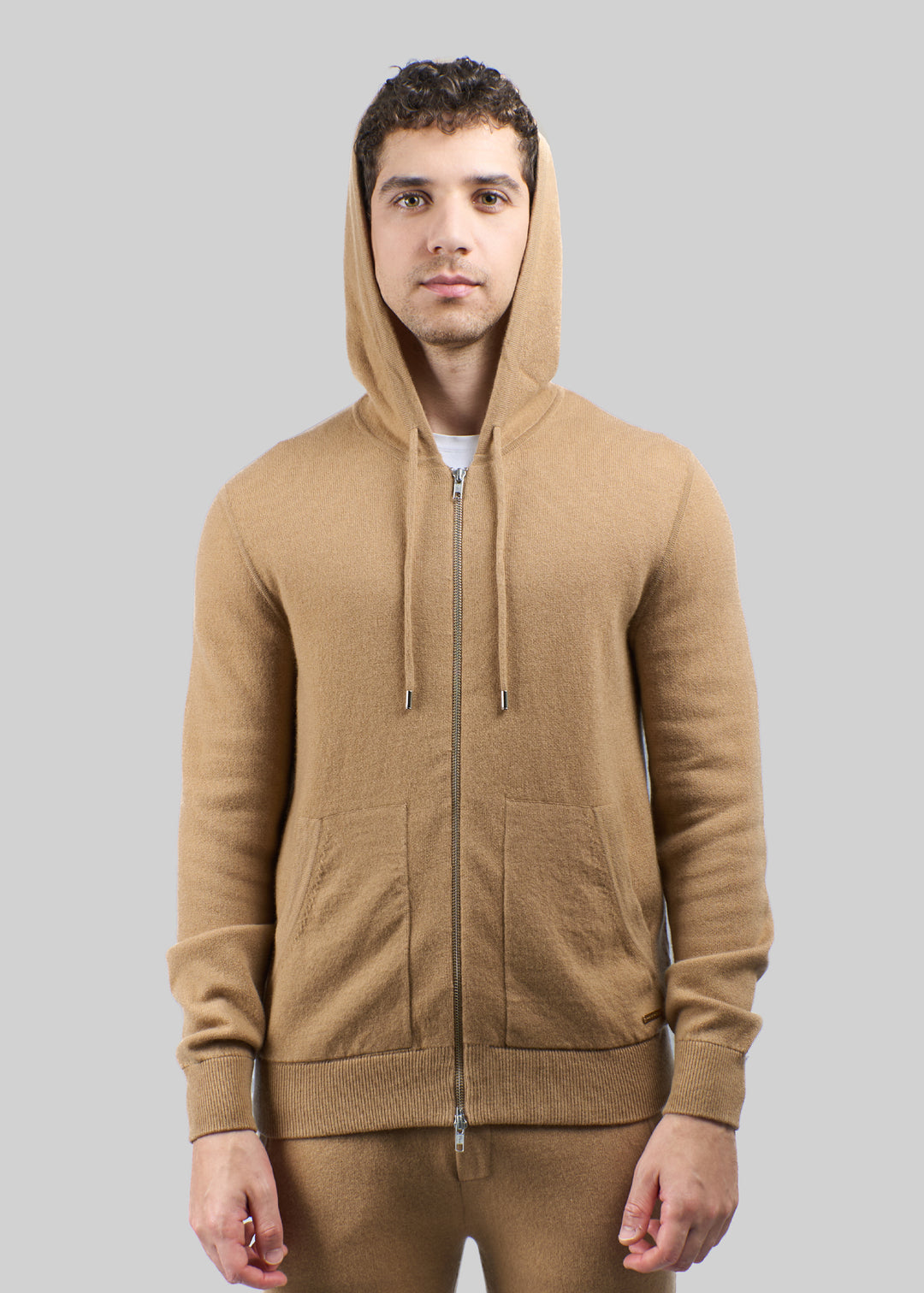 Felpa con cappuccio in cashmere con zip