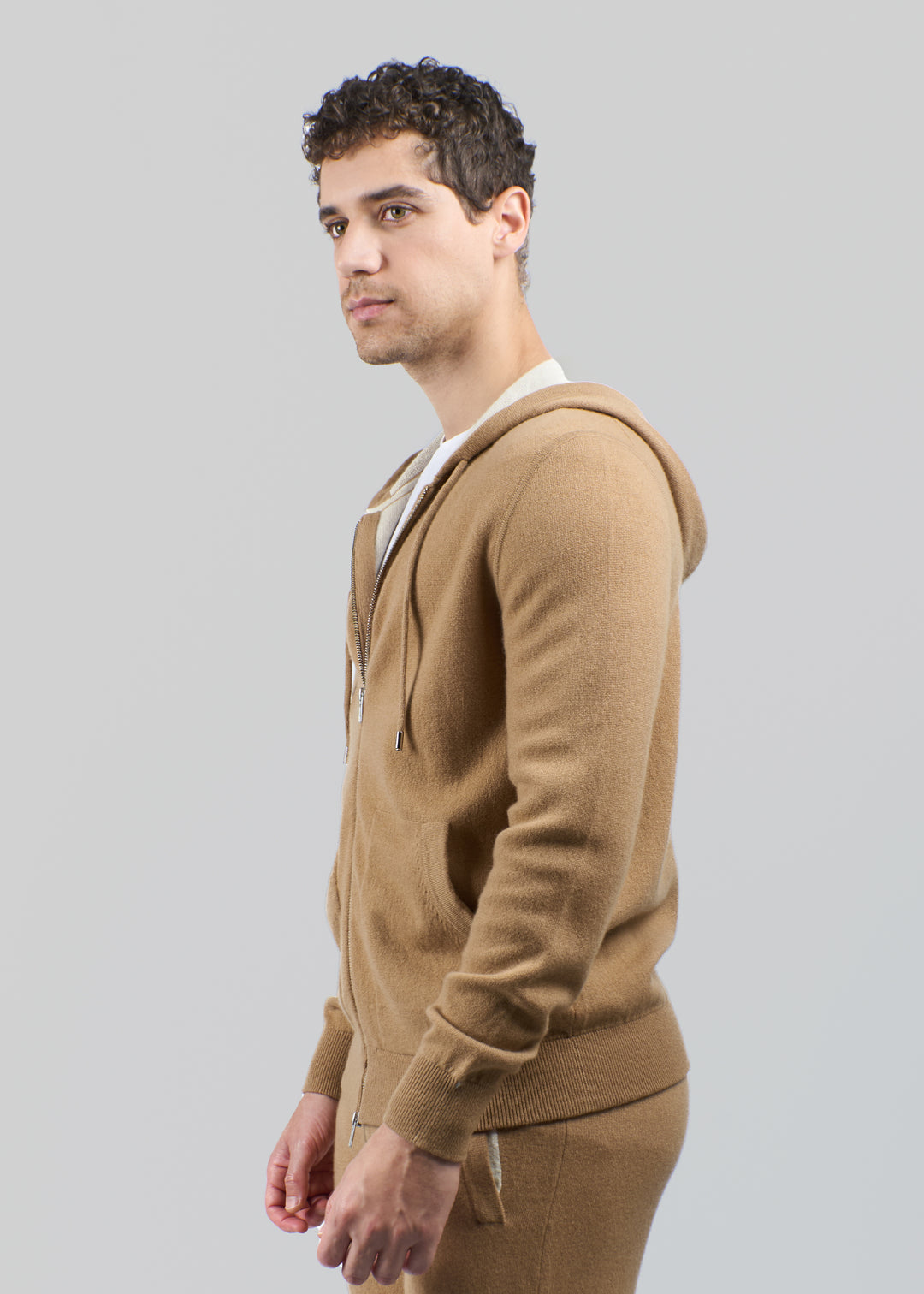 Felpa con cappuccio in cashmere con zip