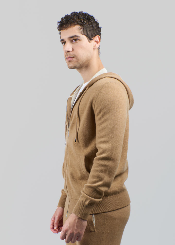 Felpa con cappuccio in cashmere con zip