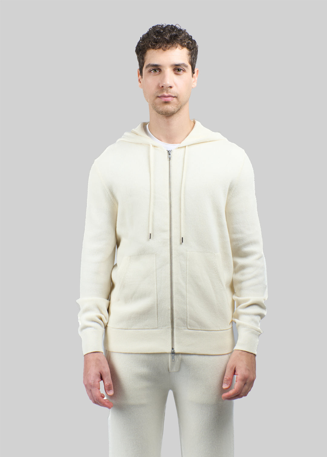 Felpa con cappuccio in cashmere con zip