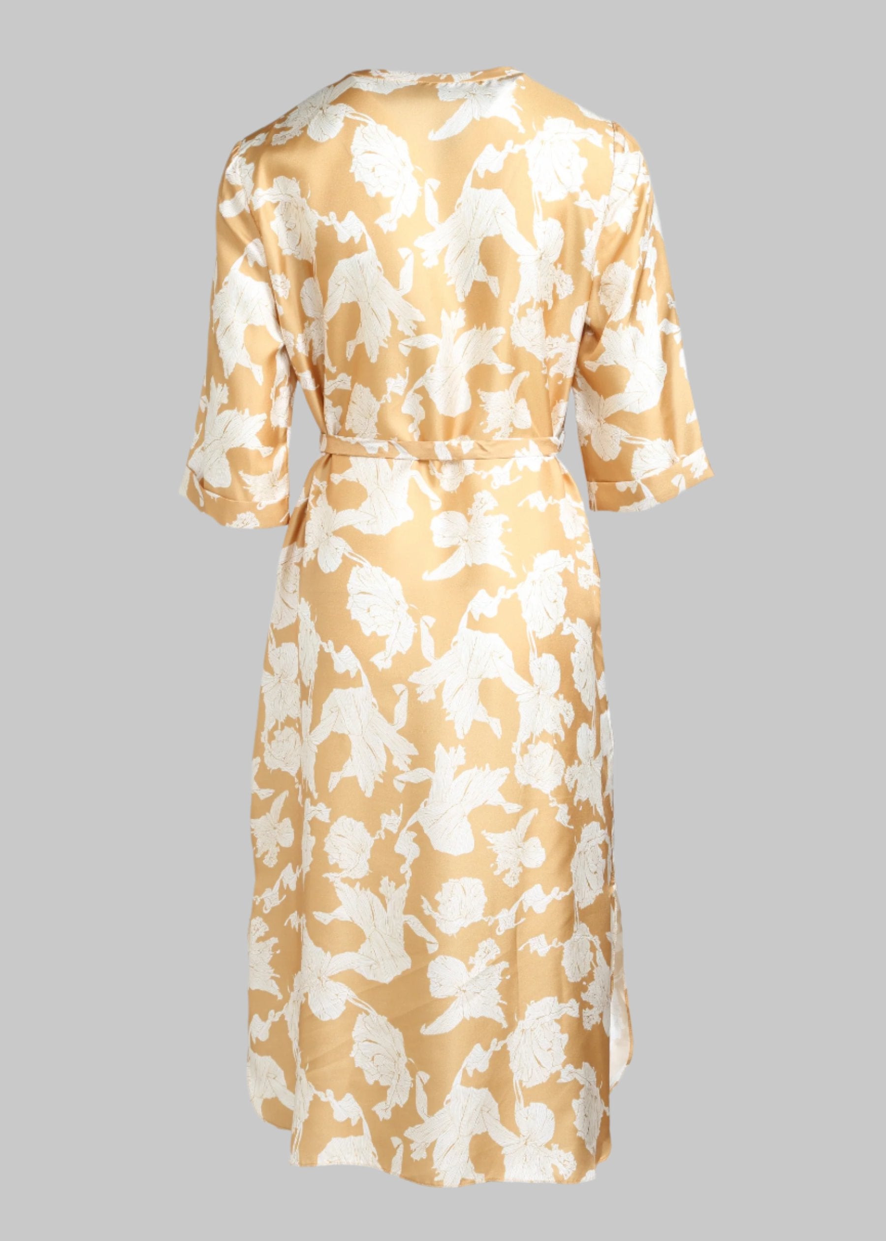 Giallo Flora Silk Dress With Mid-Sleeves