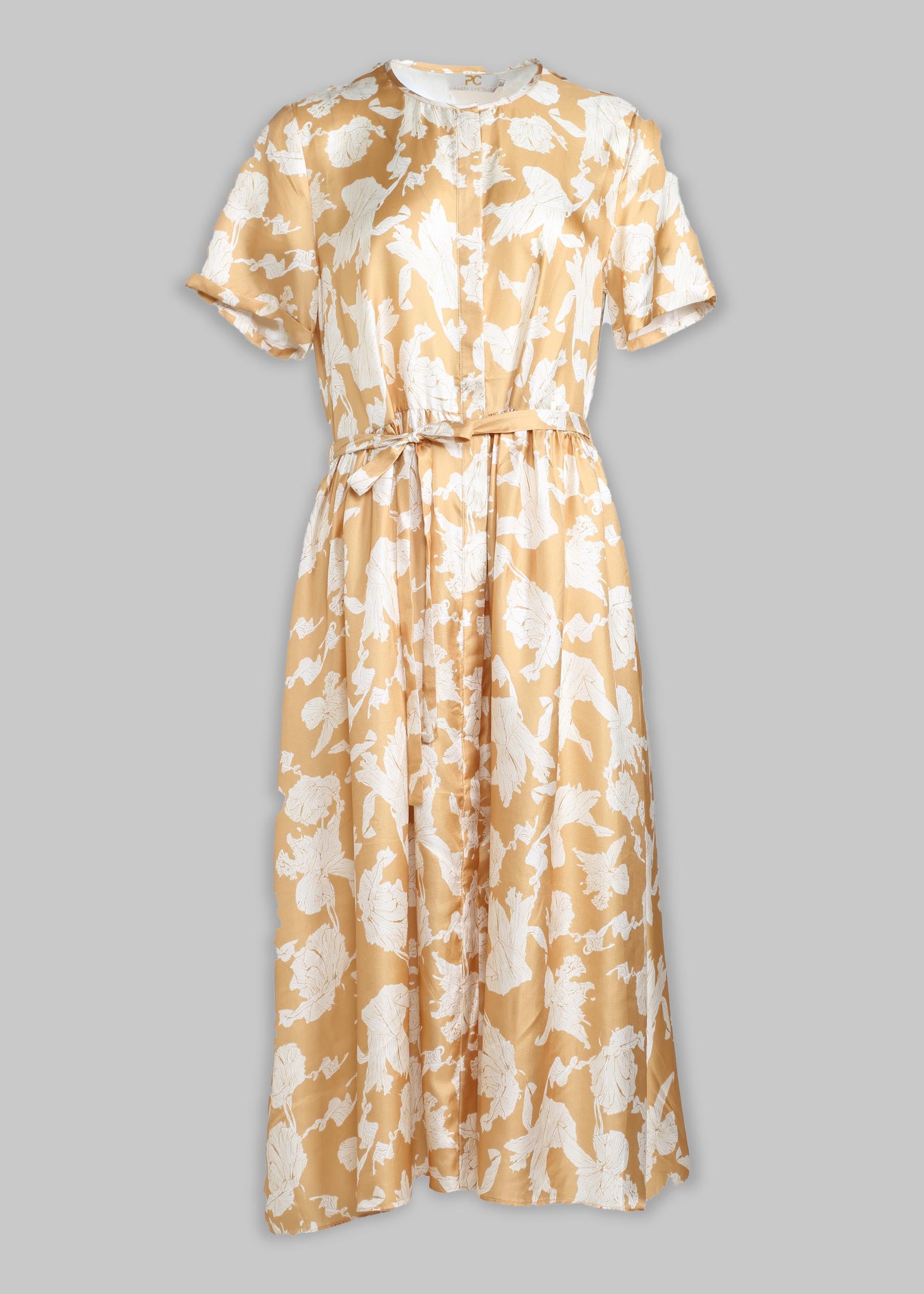 Giallo Silk Dress With Short Sleeves