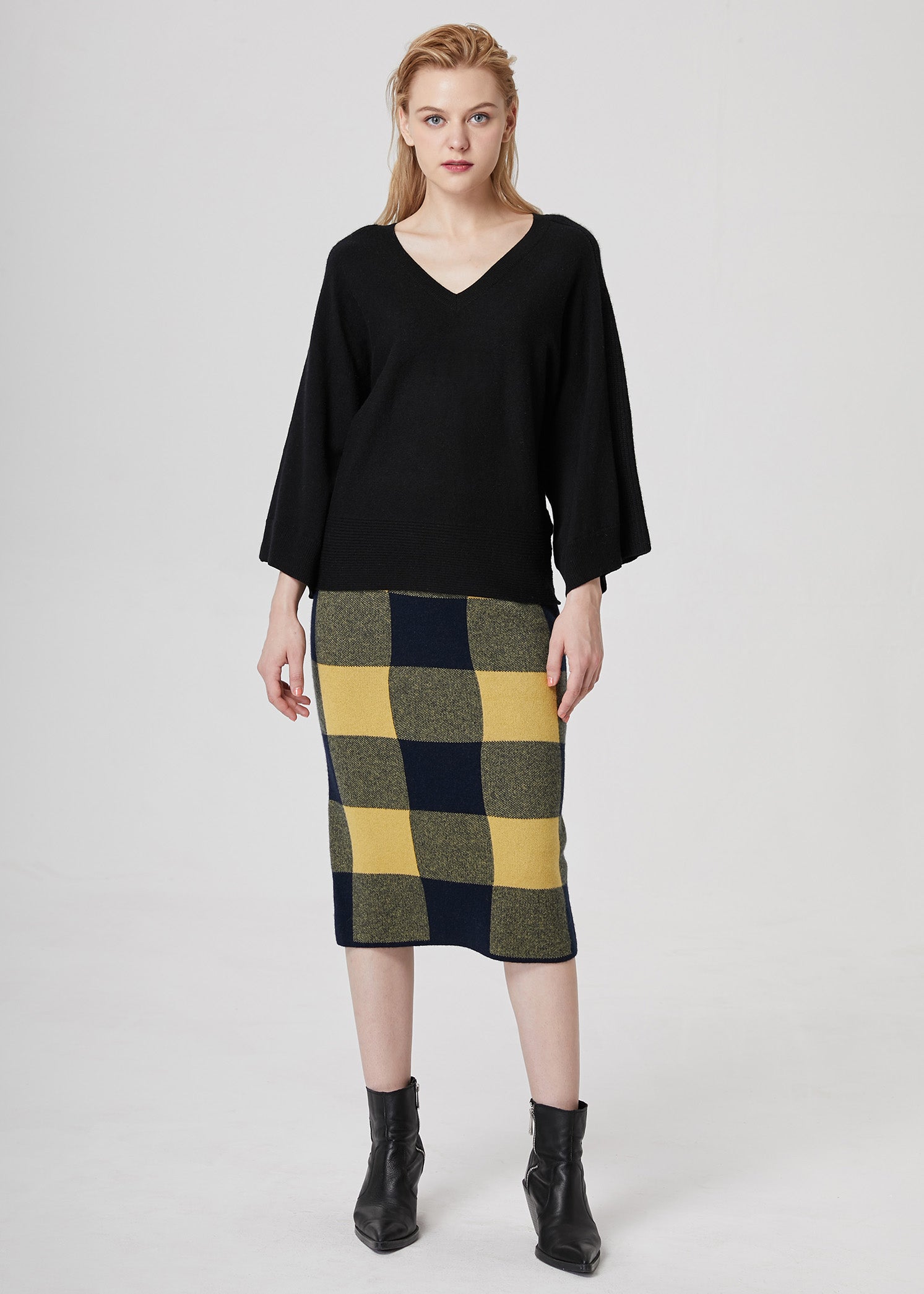 Maxi-Check Cashmere Skirt