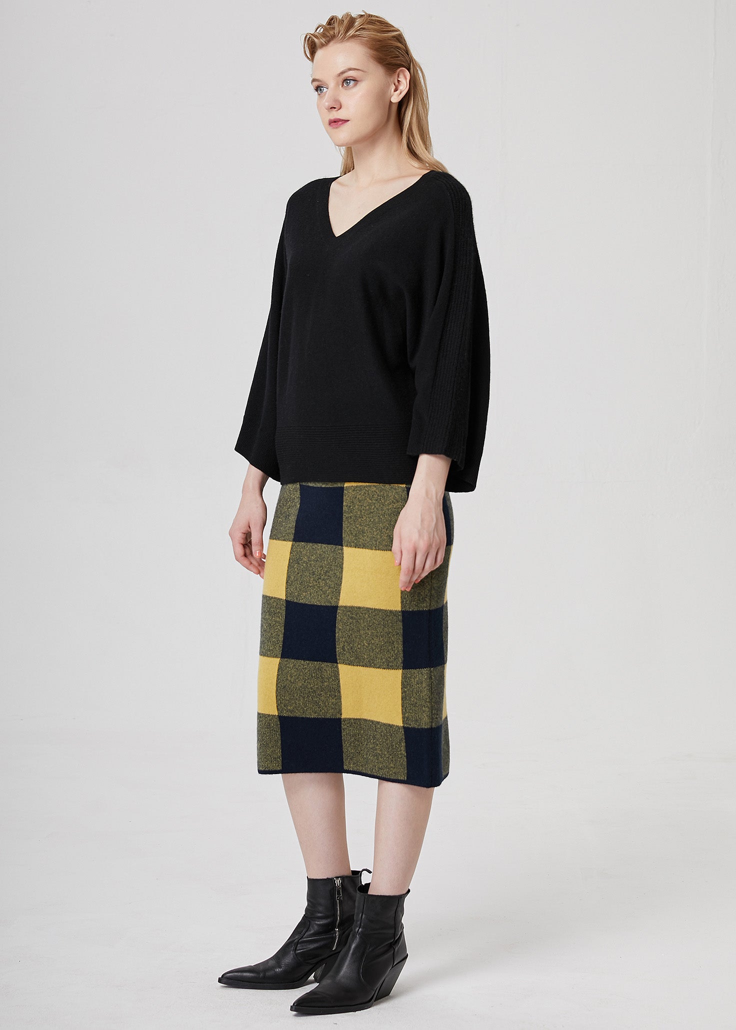 Maxi-Check Cashmere Skirt